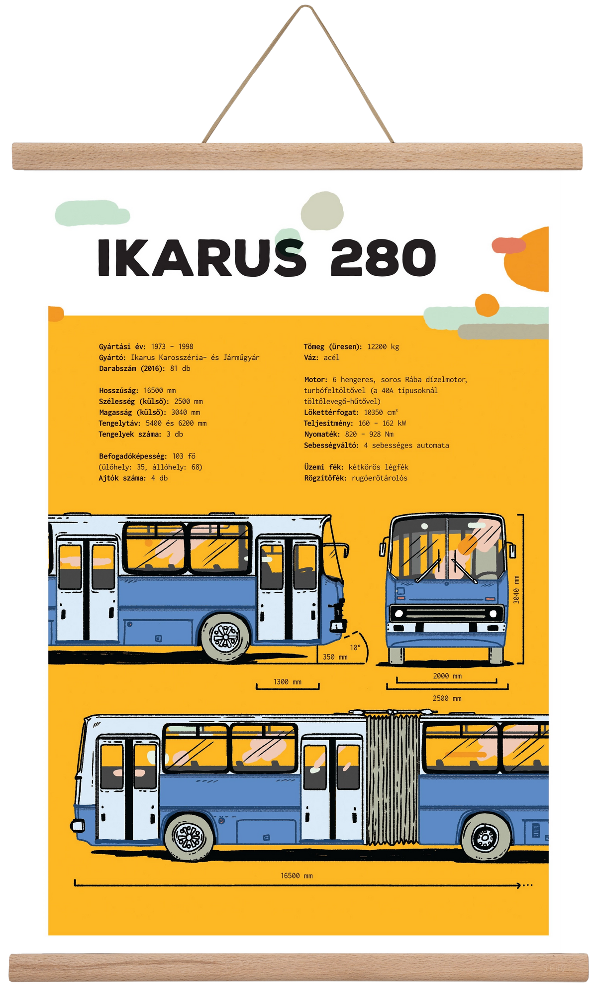 Ikarus 280 jellegrajz, 40x60 cm (40x60 cm), Tölgy akasztó