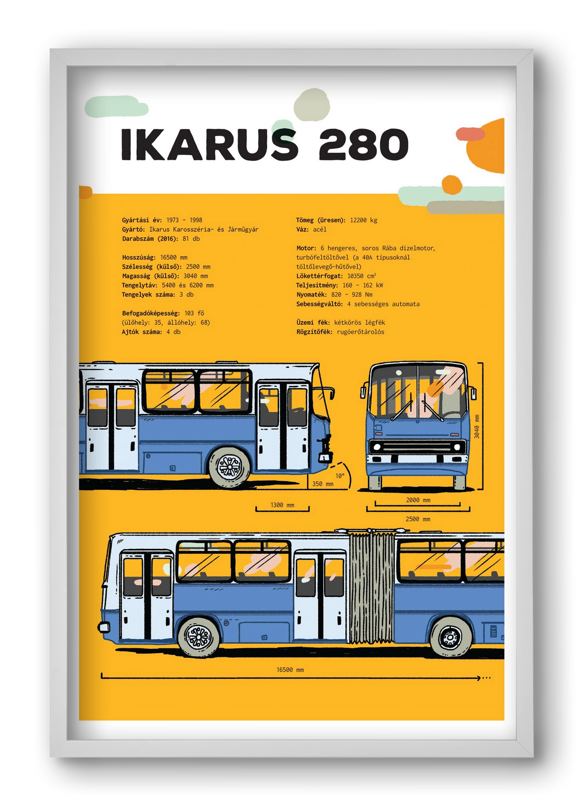 Ikarus 280 jellegrajz, 40x60 cm (40x60 cm), Fehér keret