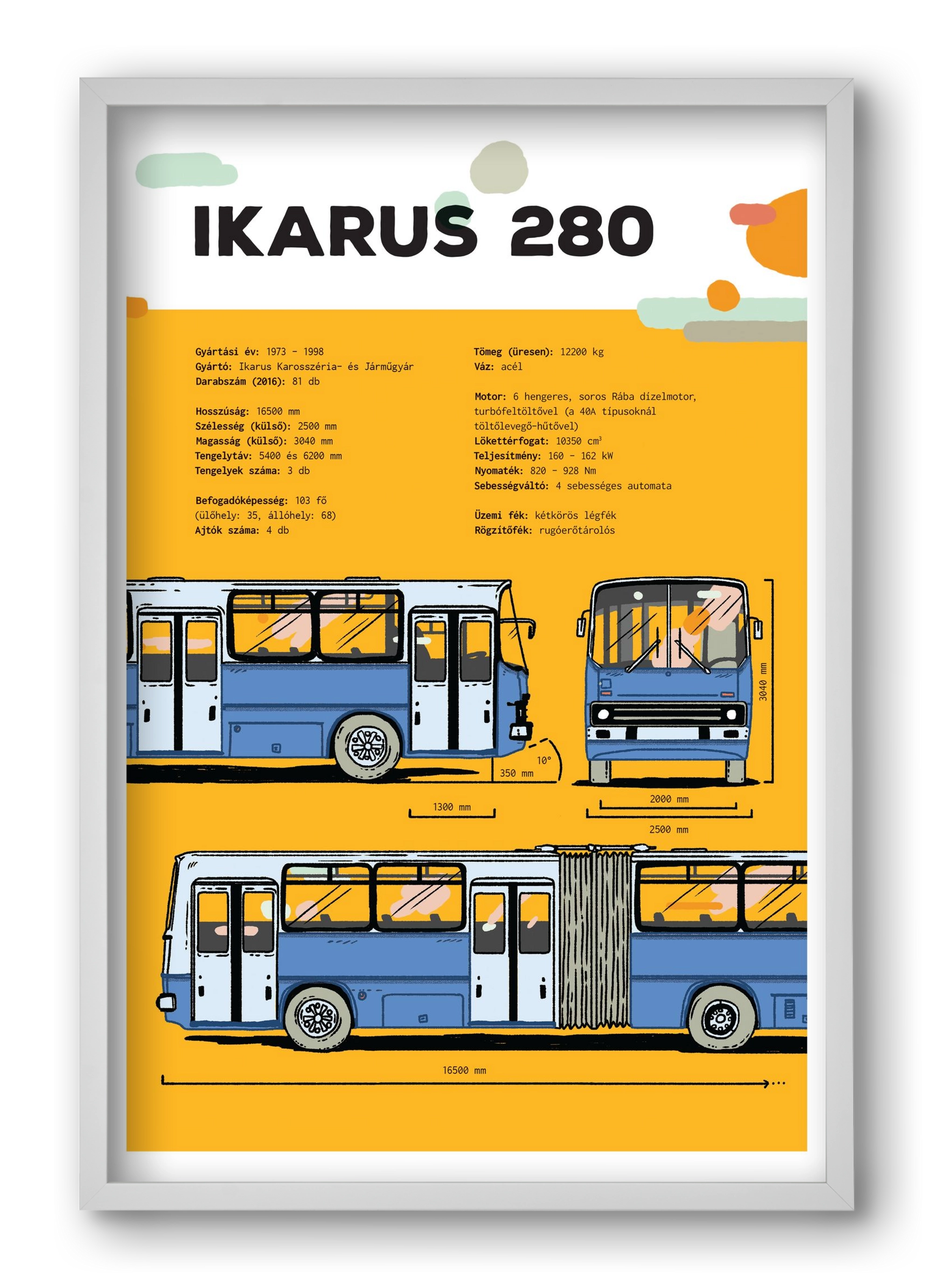 Ikarus 280 jellegrajz, 40x60 cm (40x60 cm), Fehér keret