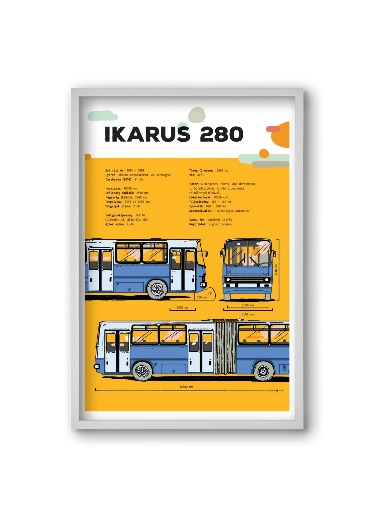 Ikarus 280 jellegrajz, 20x30 cm (20x30 cm), Fehér keret