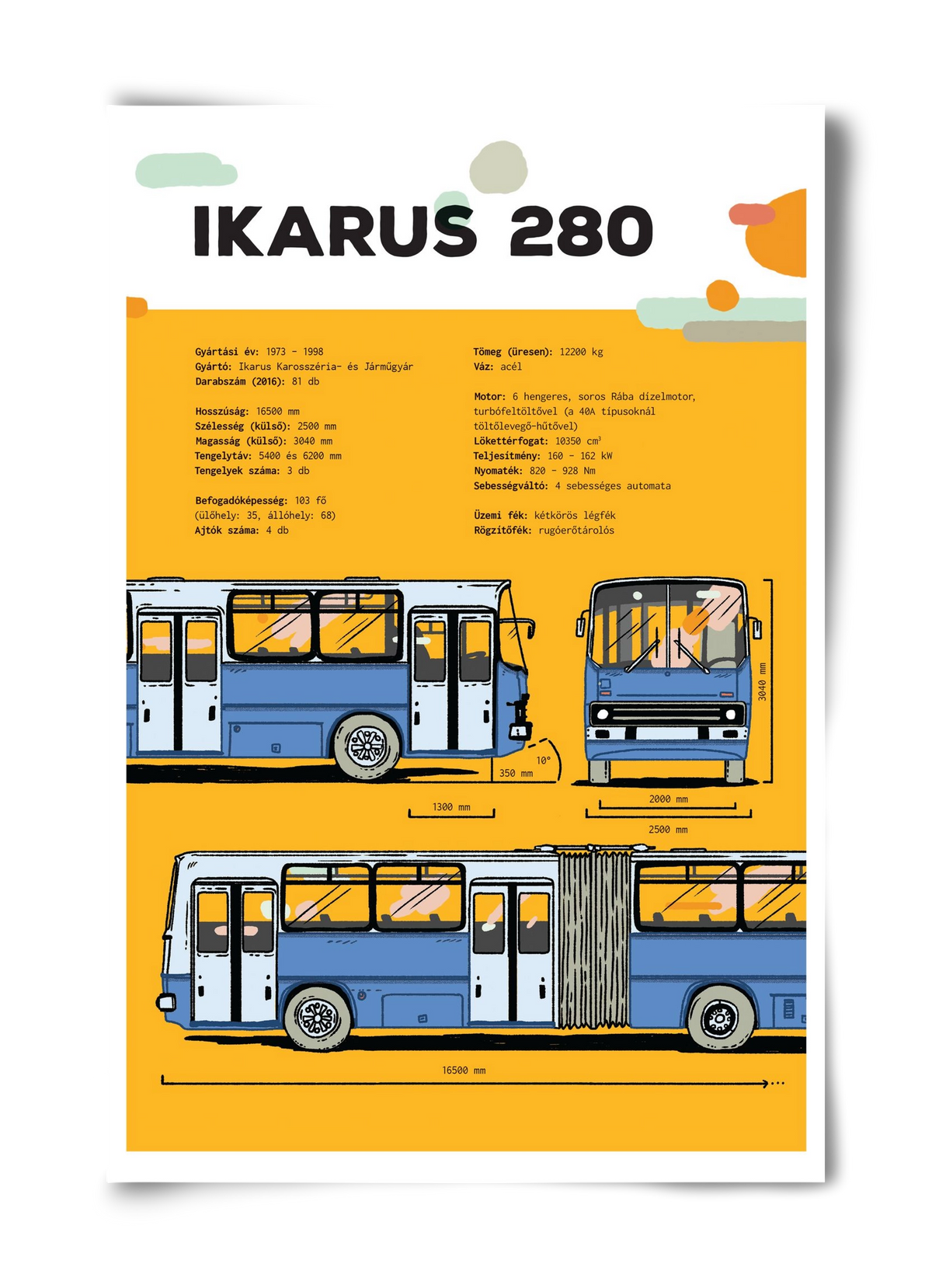 Ikarus 280 jellegrajz, 40x60 cm, Keret nélkül