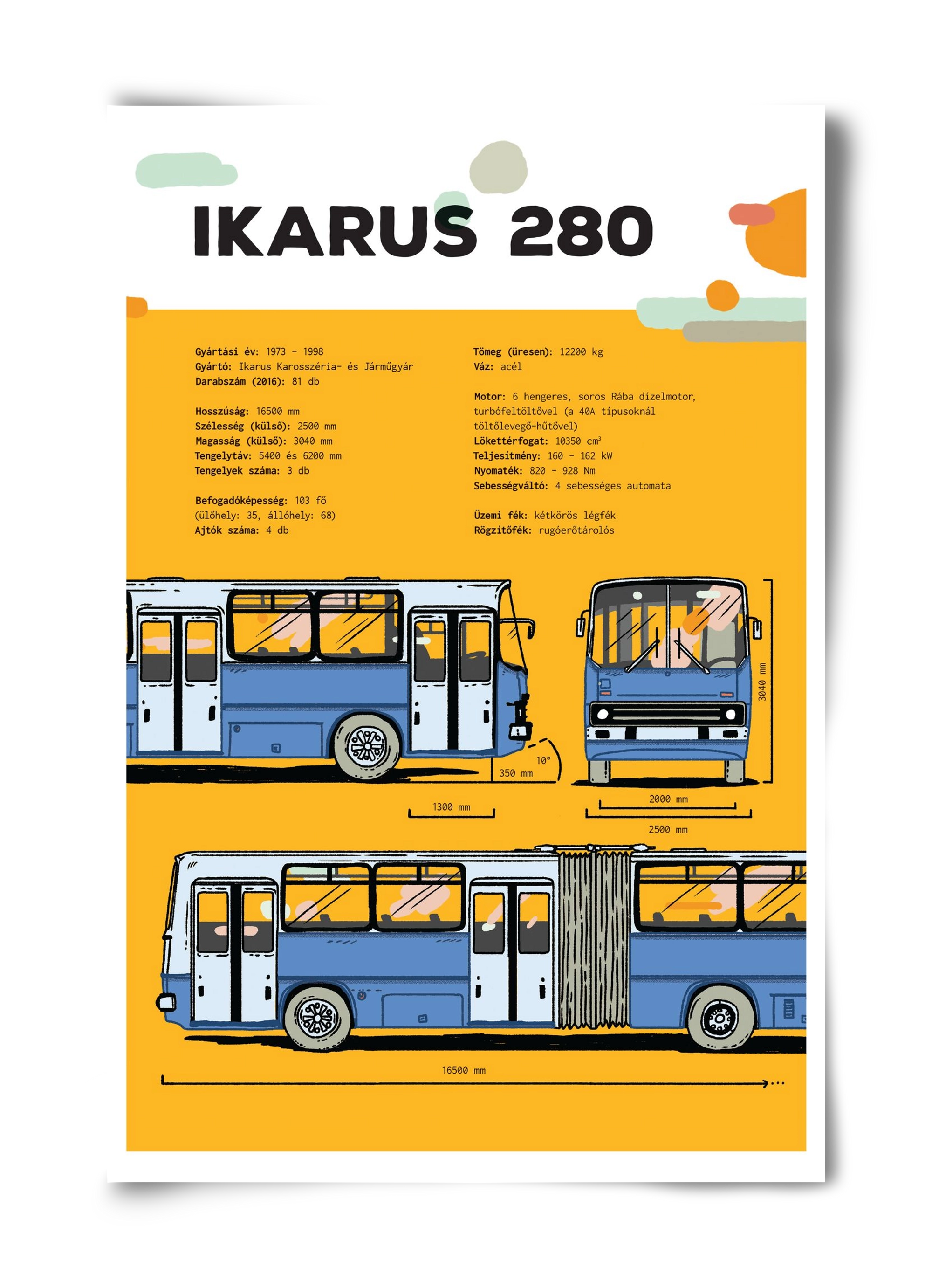 Ikarus 280 jellegrajz, 40x60 cm, Keret nélkül