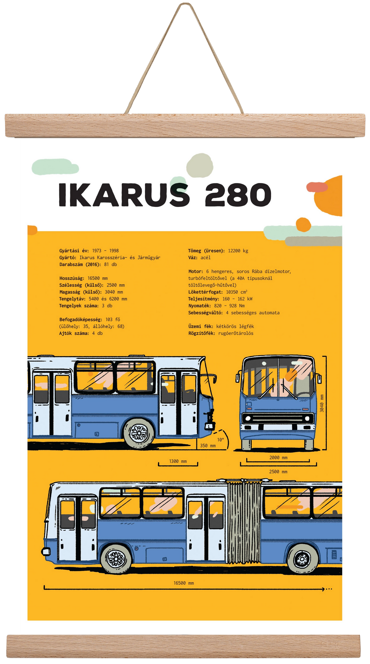 Ikarus 280 jellegrajz, 30x45 cm (30x45 cm), Tölgy akasztó