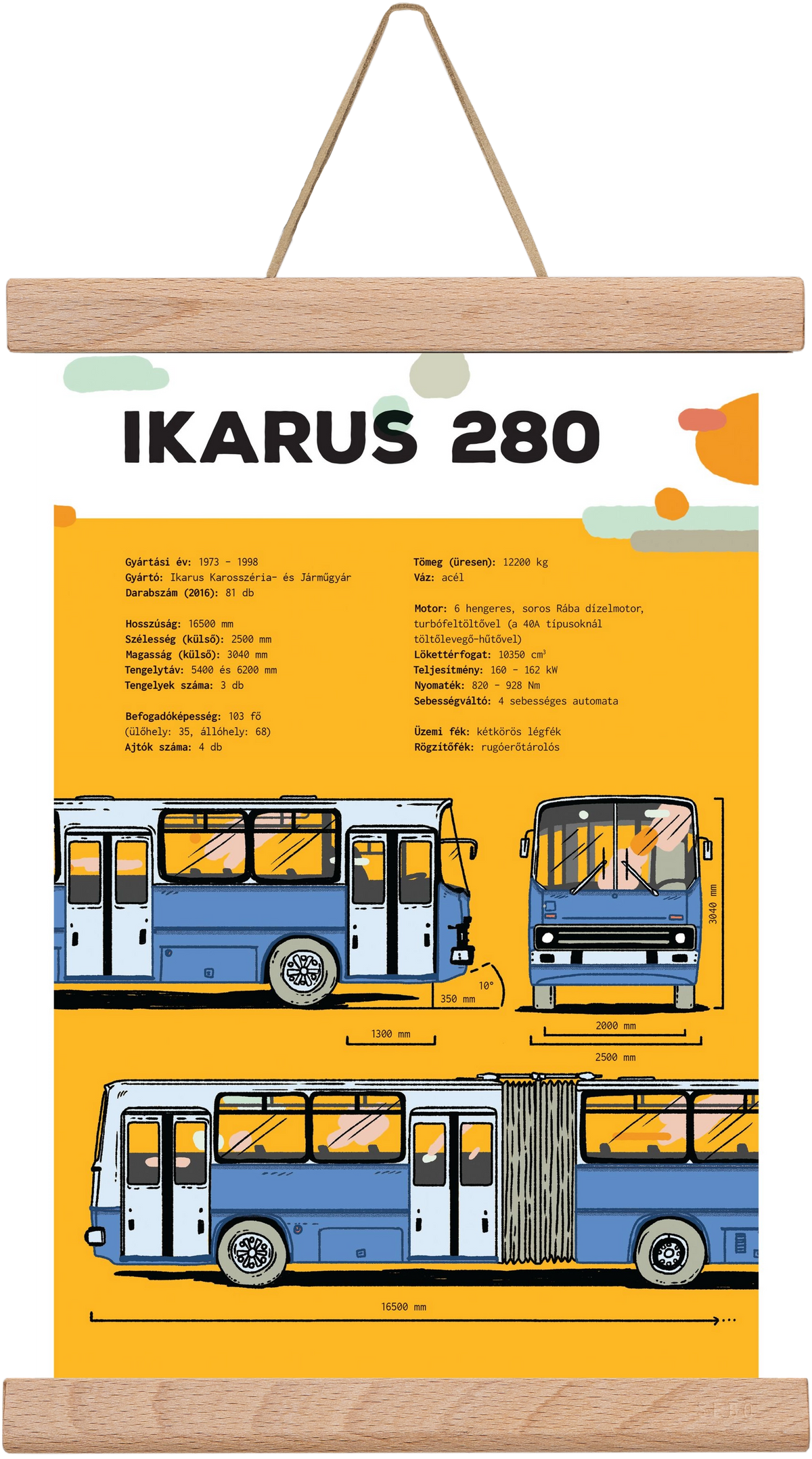 Ikarus 280 jellegrajz, 20x30 cm (20x30 cm), Tölgy akasztó