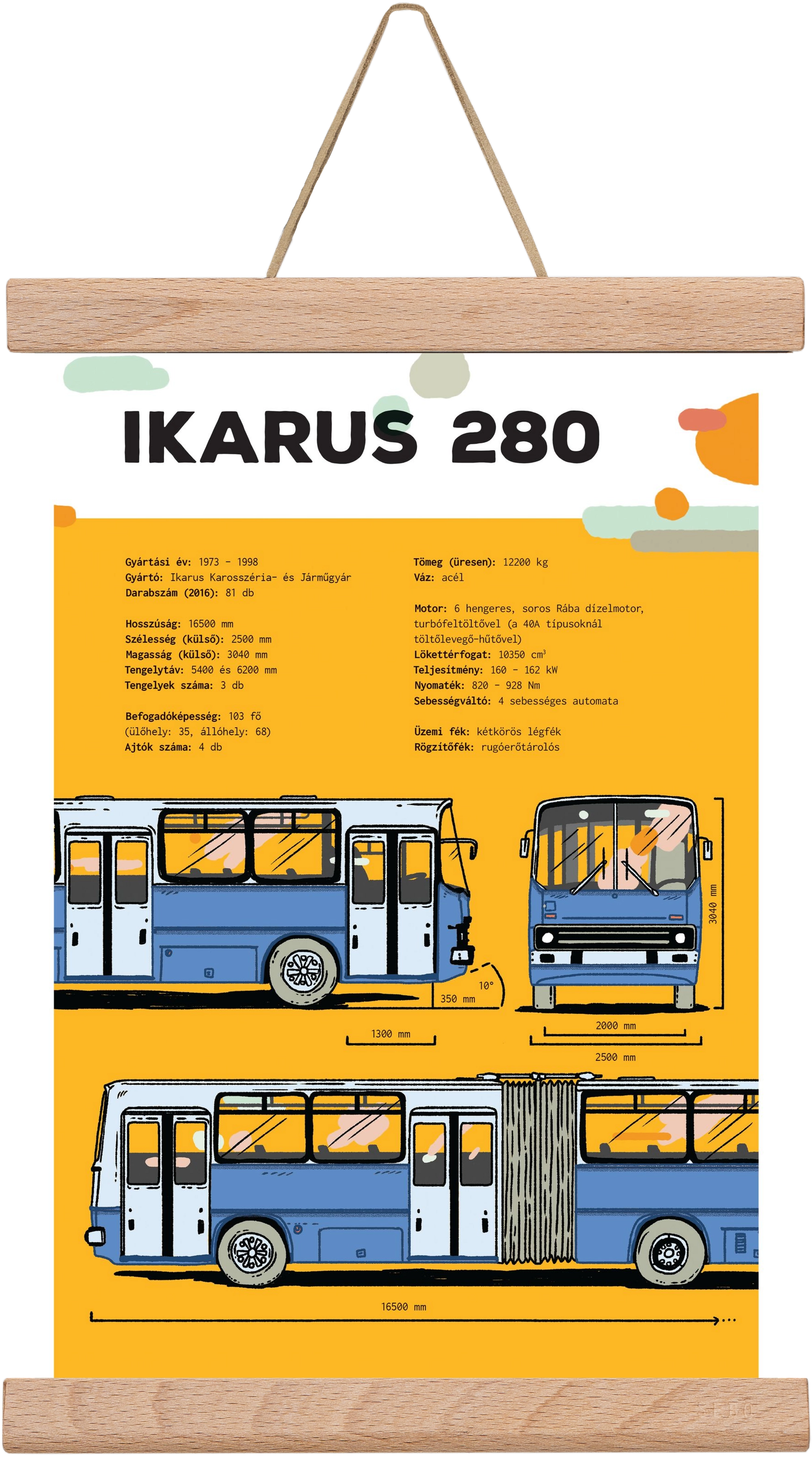 Ikarus 280 jellegrajz, 20x30 cm (20x30 cm), Tölgy akasztó