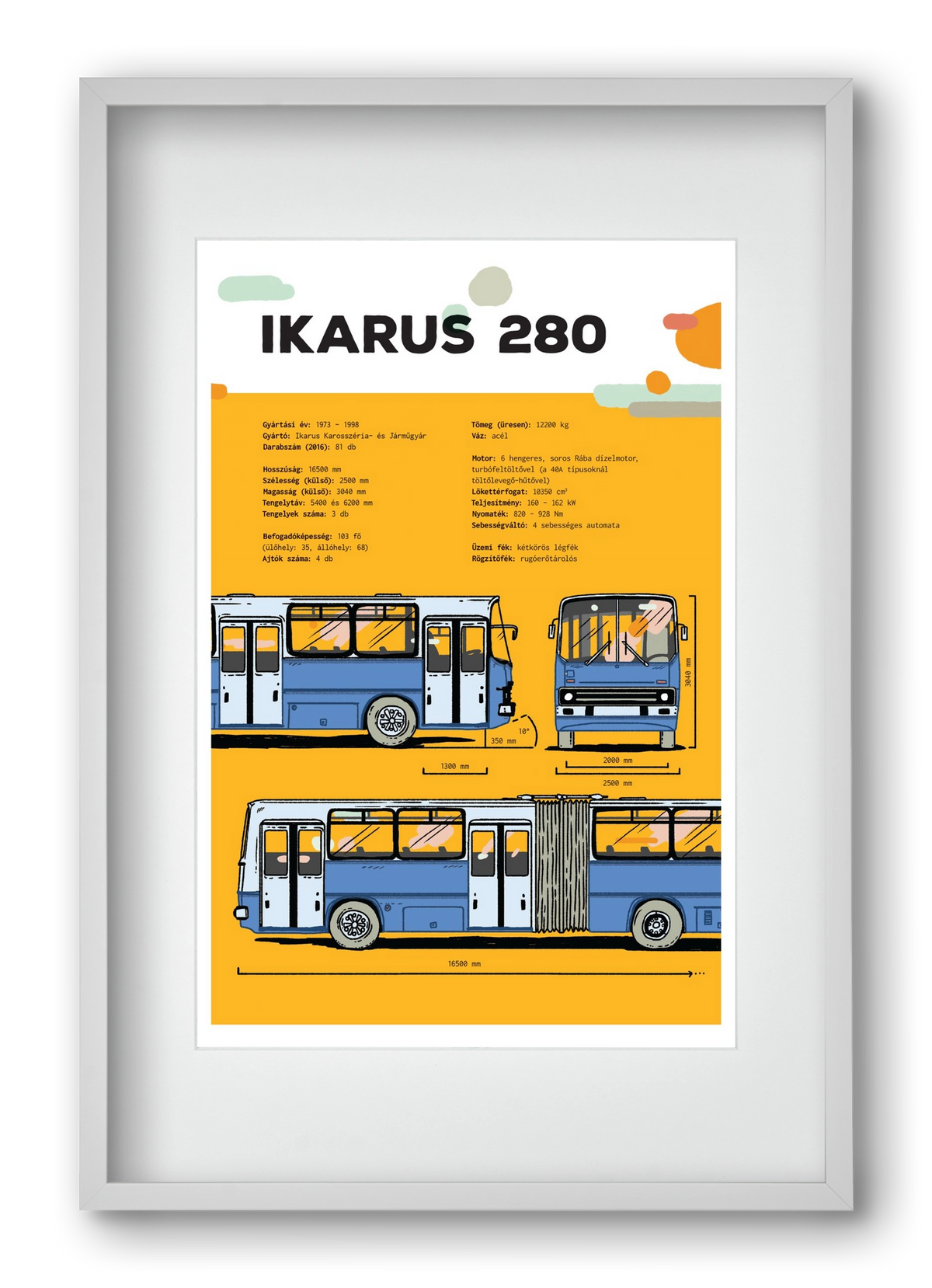 Ikarus 280 jellegrajz, 40x60 cm (30x45 cm), Fehér keret, paszpartuval