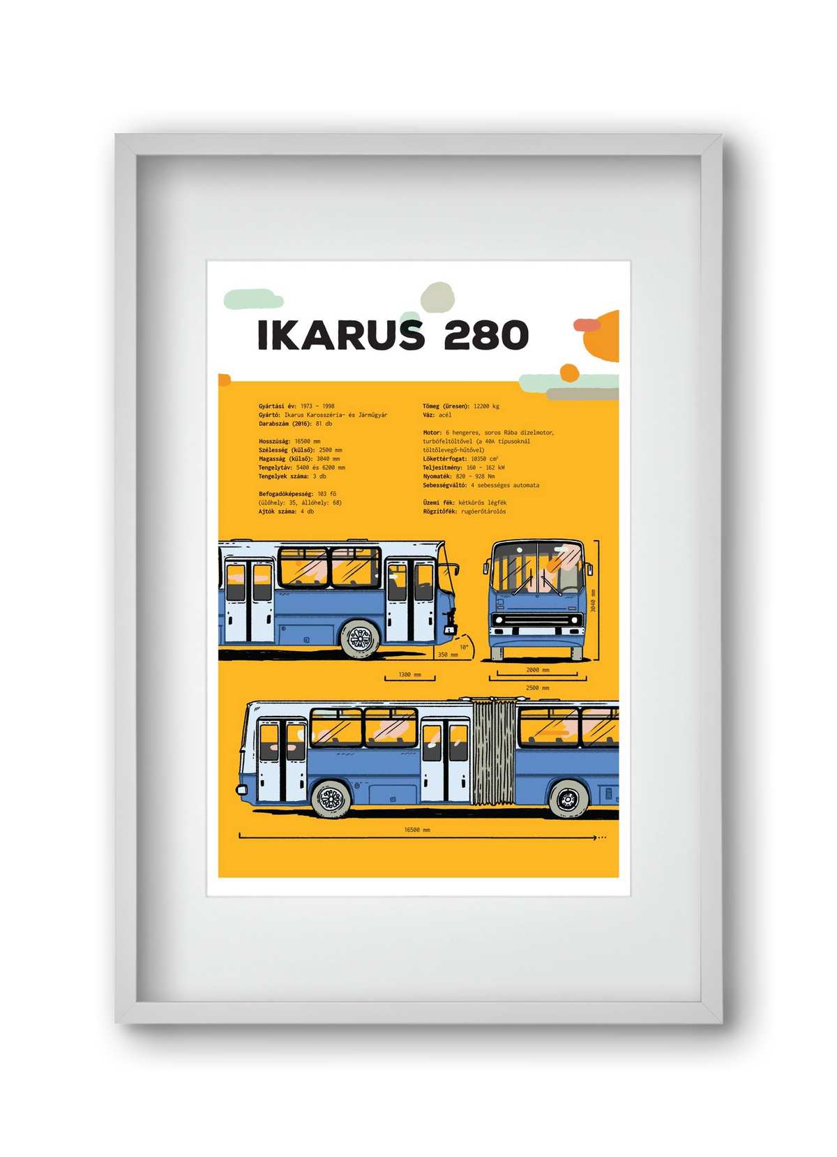 Ikarus 280 jellegrajz, 30x45 cm (20x30 cm), Fehér keret, paszpartuval