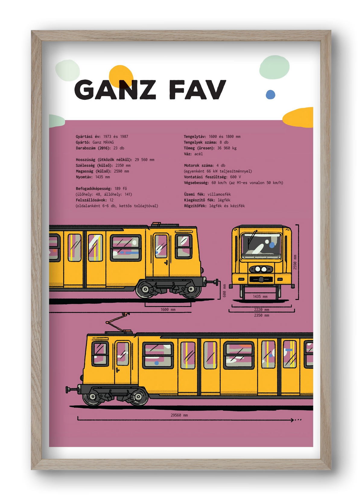 Kisföldalatti (Ganz FAV) jellegrajz, 40x60 cm (40x60 cm), Tölgy keret