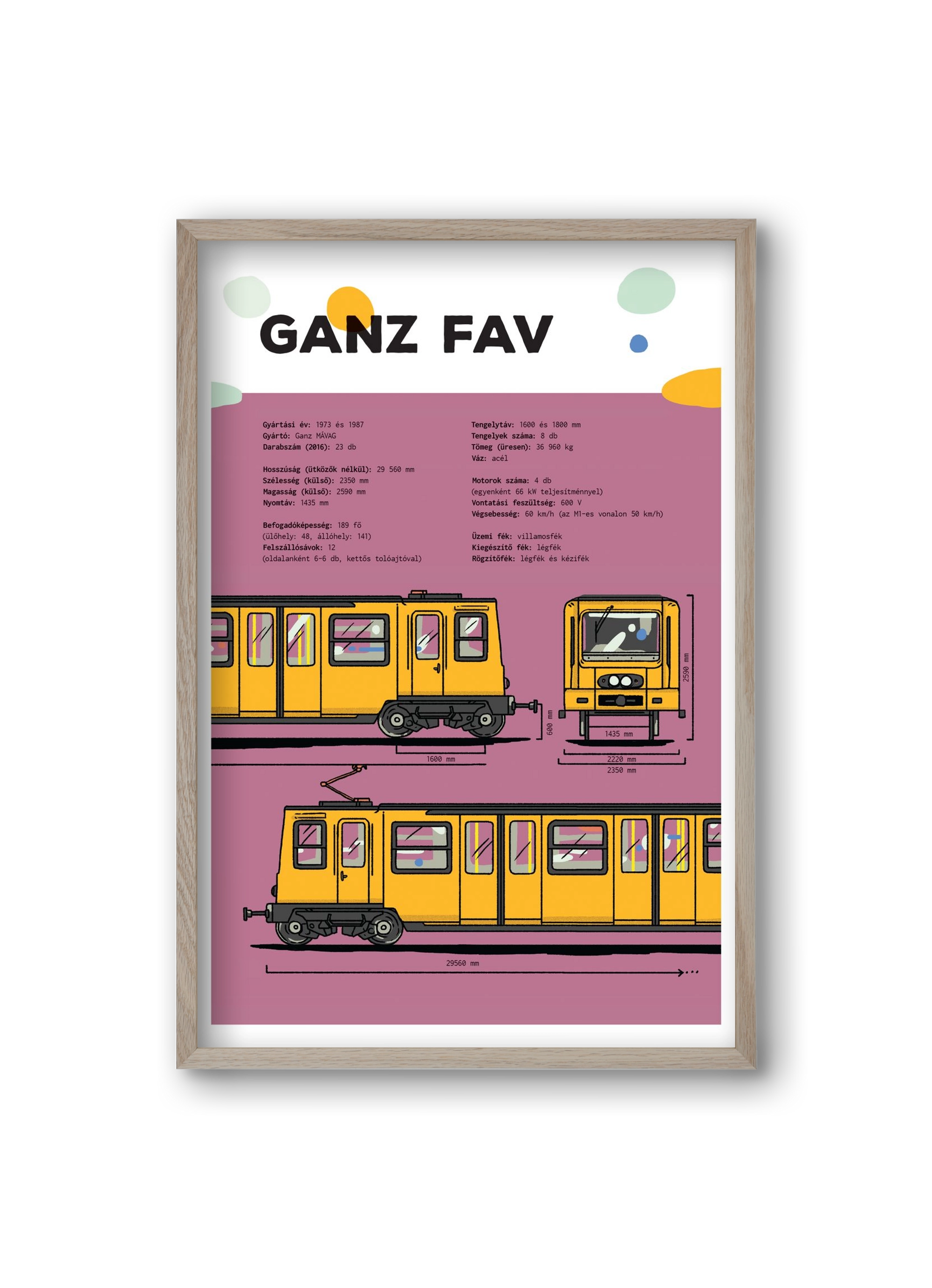 Kisföldalatti (Ganz FAV) jellegrajz, 20x30 cm (20x30 cm), Tölgy keret