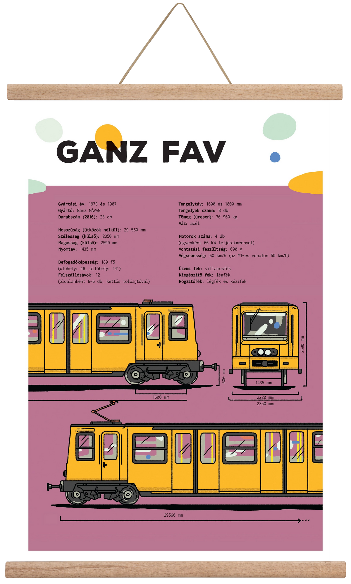 Kisföldalatti (Ganz FAV) jellegrajz, 40x60 cm (40x60 cm), Tölgy akasztó