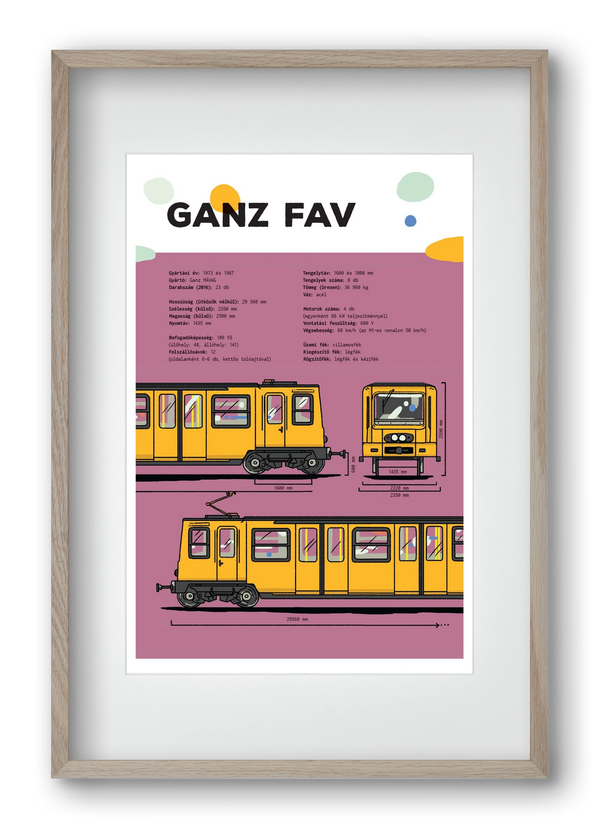 Kisföldalatti (Ganz FAV) jellegrajz, 40x60 cm (30x45 cm), Tölgy keret, paszpartuval