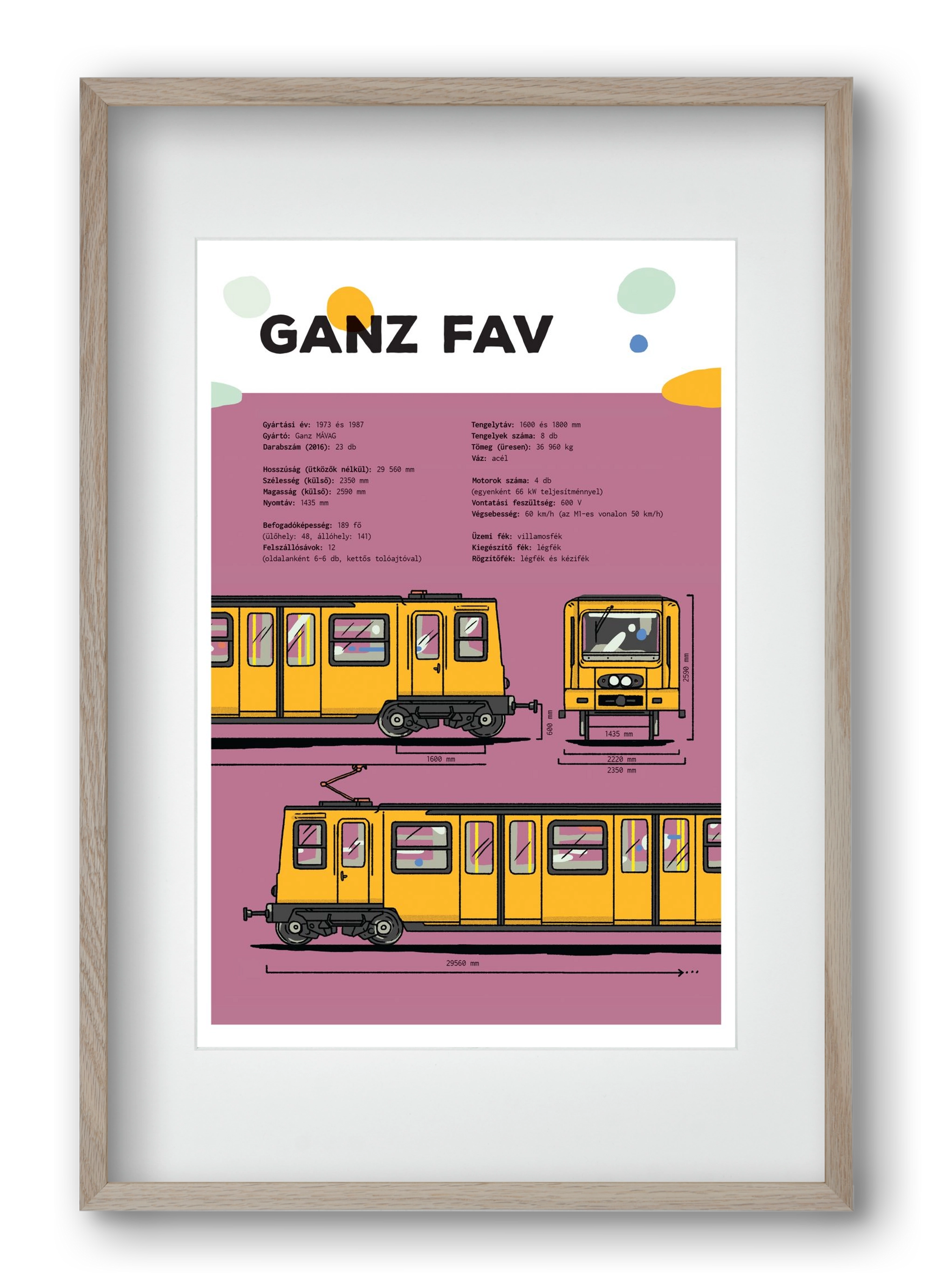 Kisföldalatti (Ganz FAV) jellegrajz, 40x60 cm (30x45 cm), Tölgy keret, paszpartuval