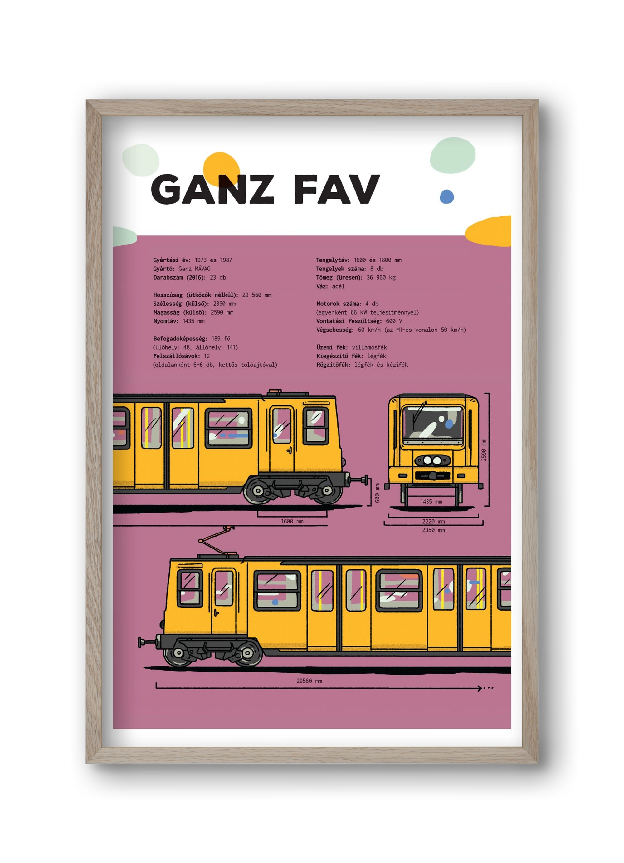 Kisföldalatti (Ganz FAV) jellegrajz, 30x45 cm (30x45 cm), Tölgy keret