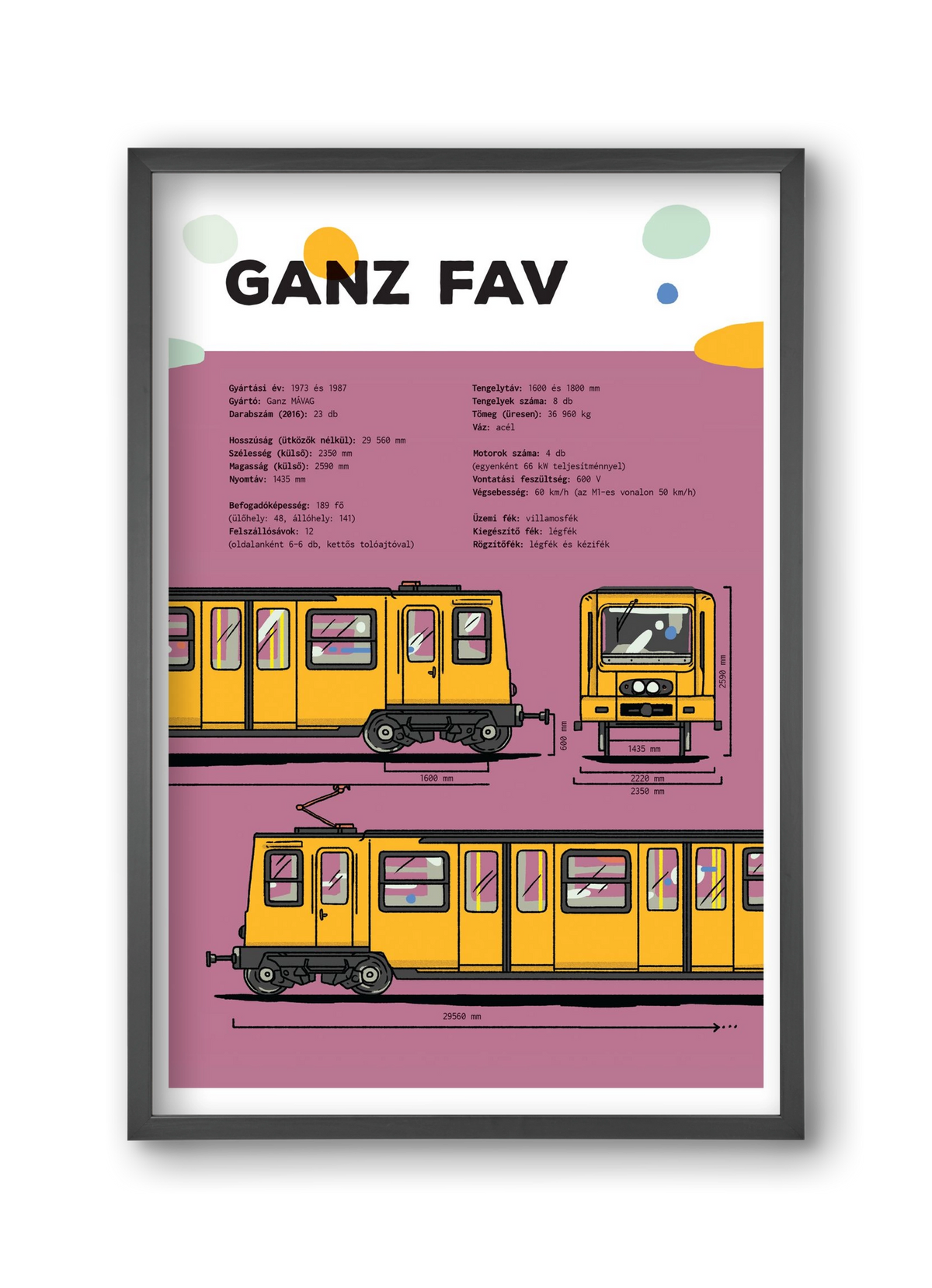 Kisföldalatti (Ganz FAV) jellegrajz, 30x45 cm (30x45 cm), Fekete keret