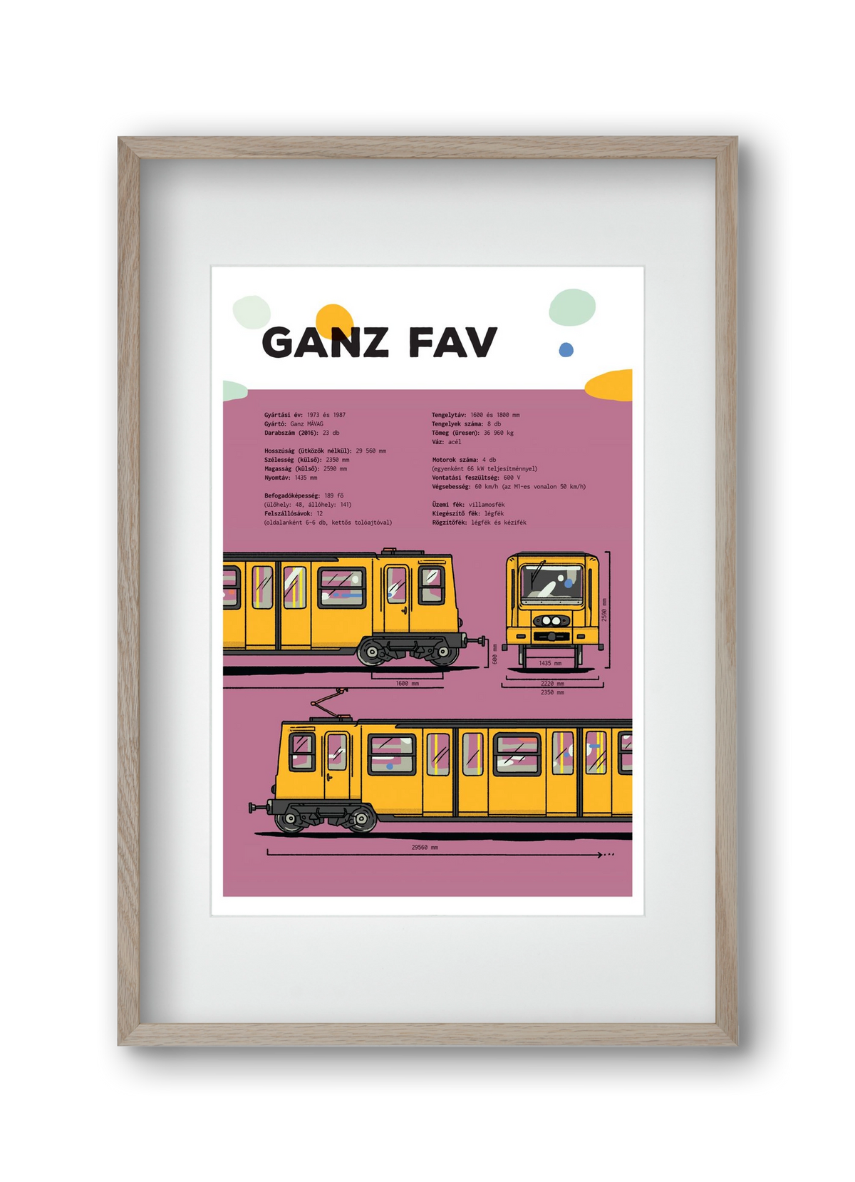 Kisföldalatti (Ganz FAV) jellegrajz, 30x45 cm (20x30 cm), Tölgy keret, paszpartuval