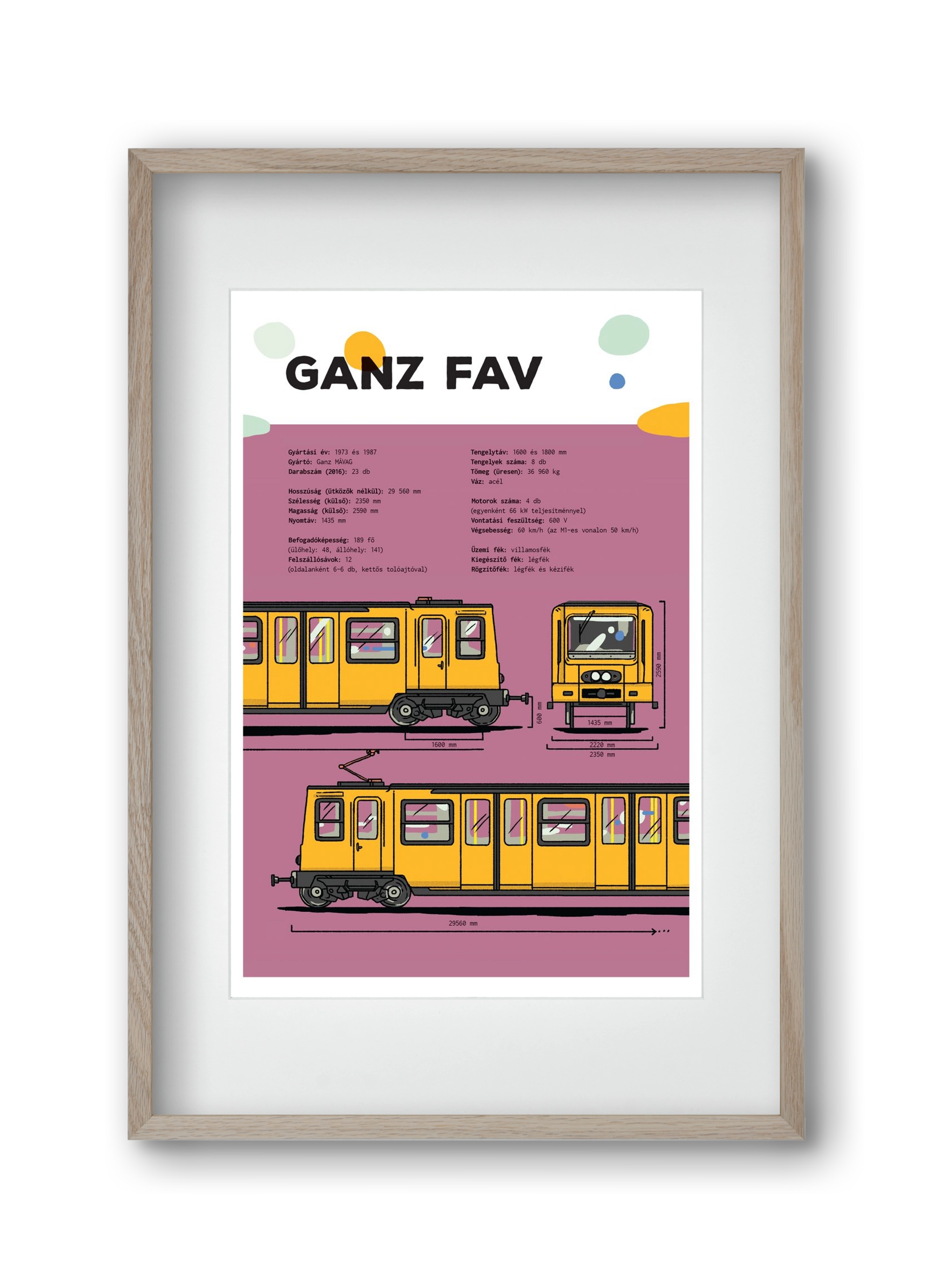 Kisföldalatti (Ganz FAV) jellegrajz, 30x45 cm (20x30 cm), Tölgy keret, paszpartuval