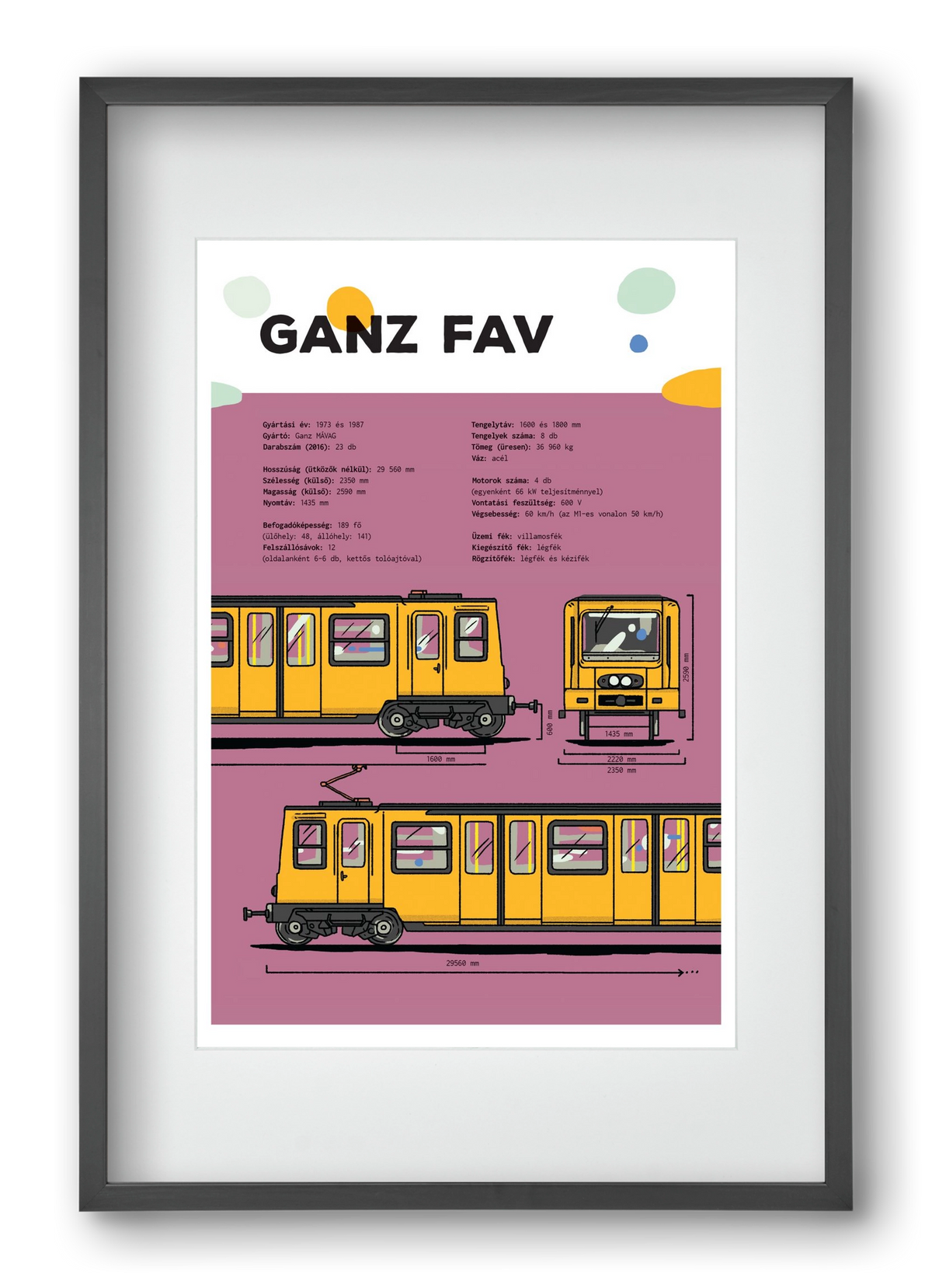 Kisföldalatti (Ganz FAV) jellegrajz, 40x60 cm (30x45 cm), Fekete keret, paszpartuval