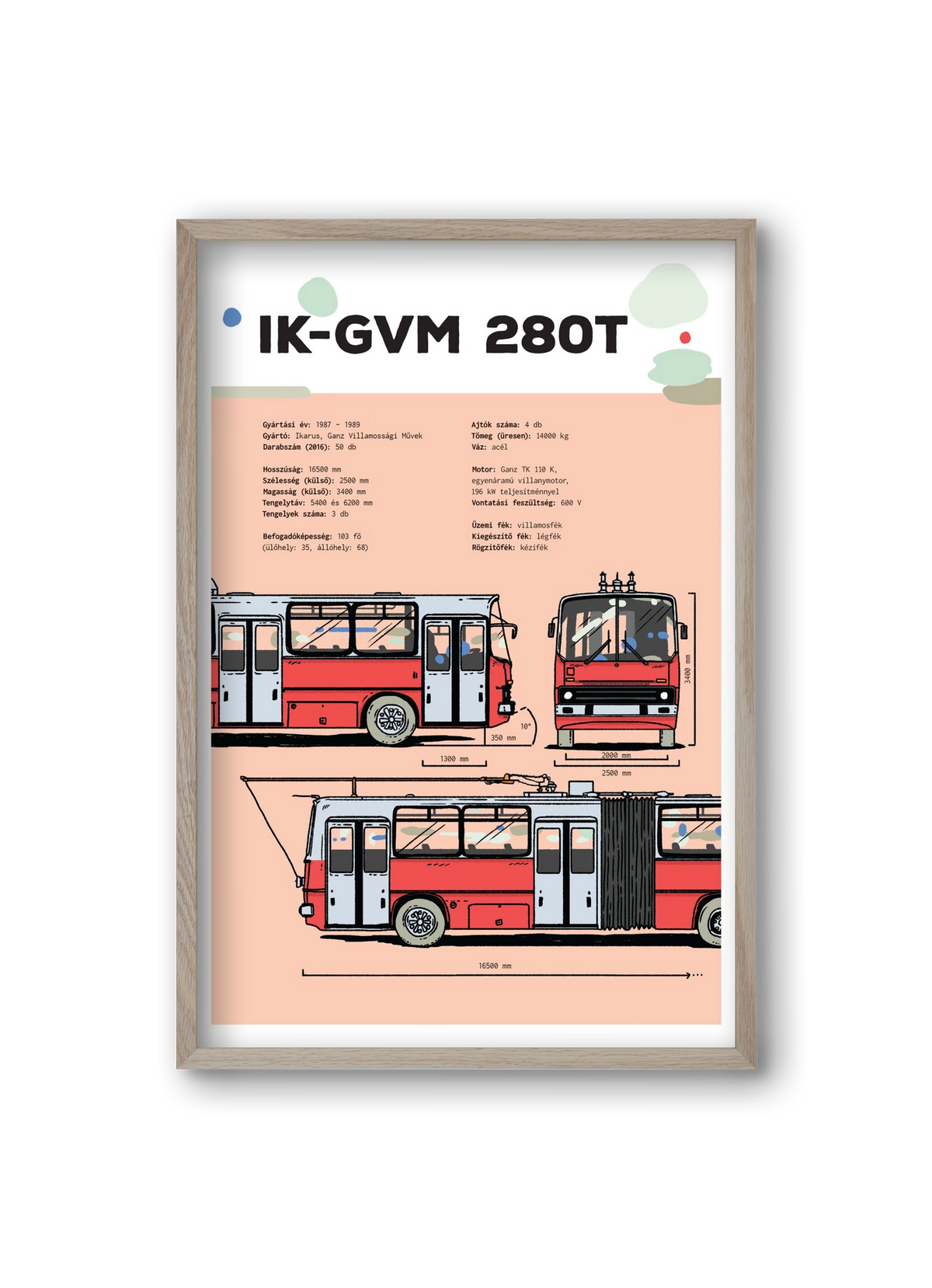 Troli (IK-GVM 280T) jellegrajz, 20x30 cm (20x30 cm), Tölgy keret