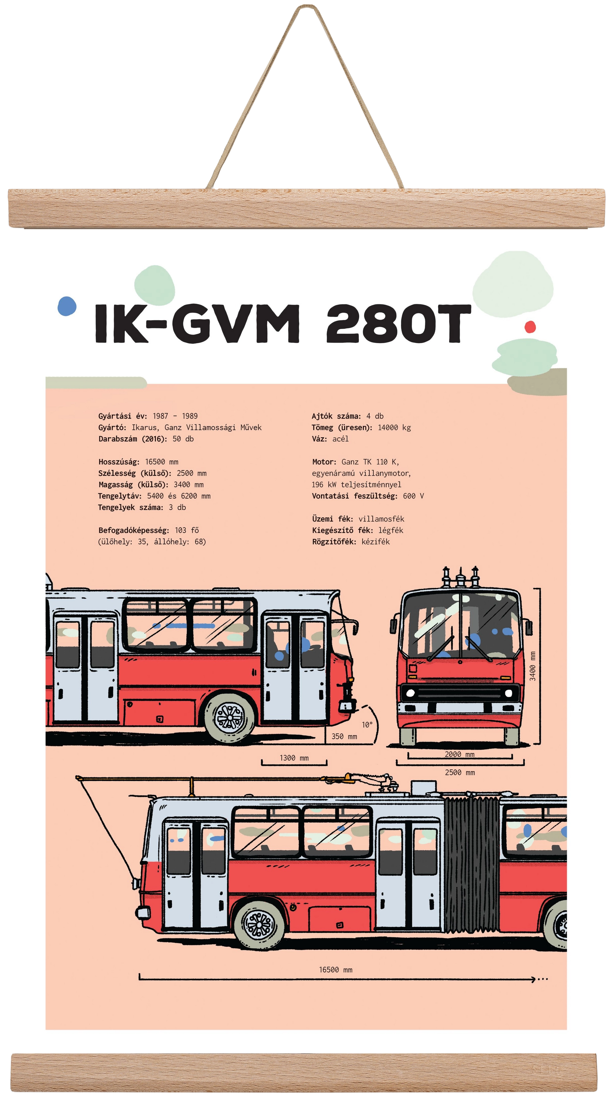 Troli (IK-GVM 280T) jellegrajz, 30x45 cm (30x45 cm), Tölgy akasztó
