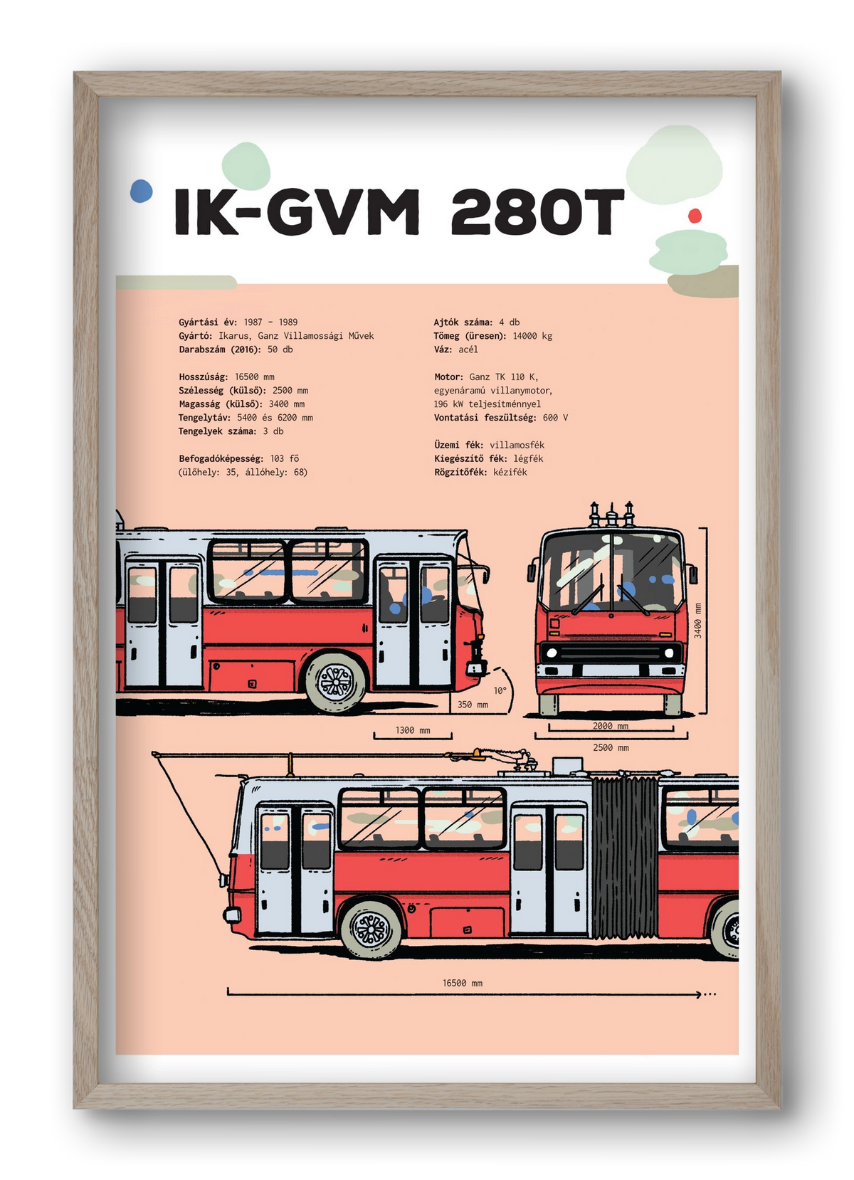 Troli (IK-GVM 280T) jellegrajz, 40x60 cm (40x60 cm), Tölgy keret