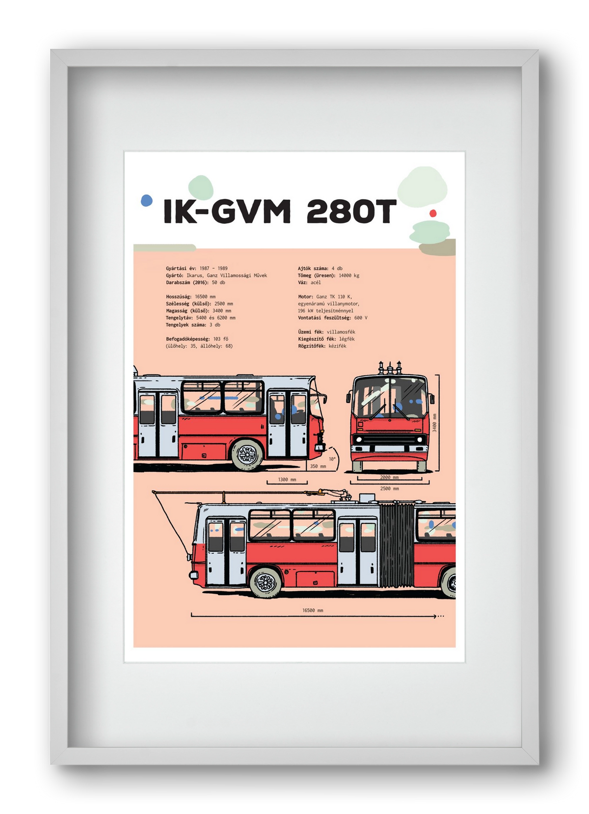 Troli (IK-GVM 280T) jellegrajz, 40x60 cm (30x45 cm), Fehér keret, paszpartuval