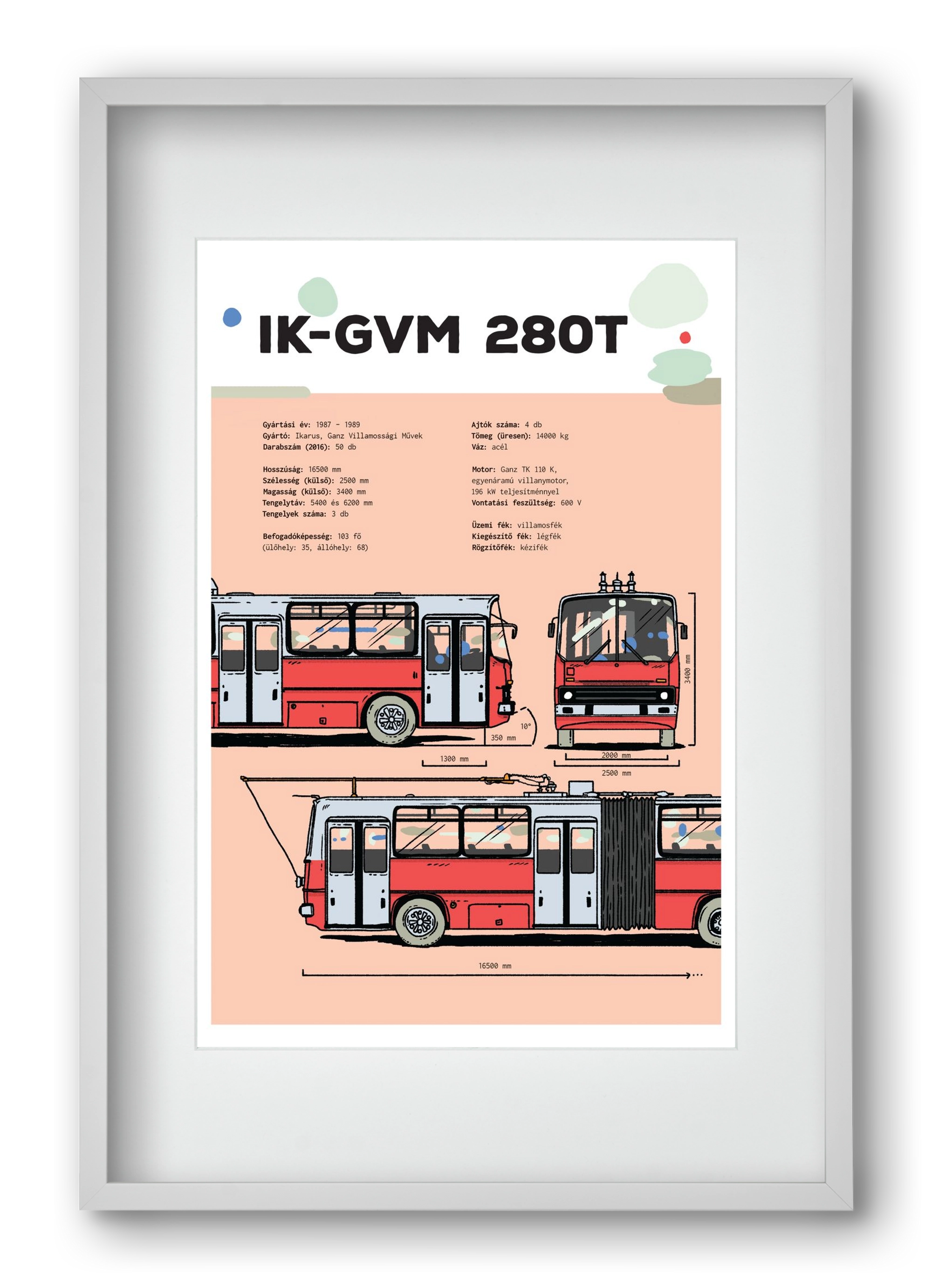 Troli (IK-GVM 280T) jellegrajz, 40x60 cm (30x45 cm), Fehér keret, paszpartuval