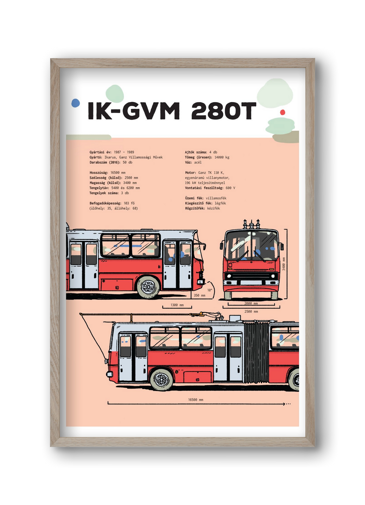Troli (IK-GVM 280T) jellegrajz, 30x45 cm (30x45 cm), Tölgy keret