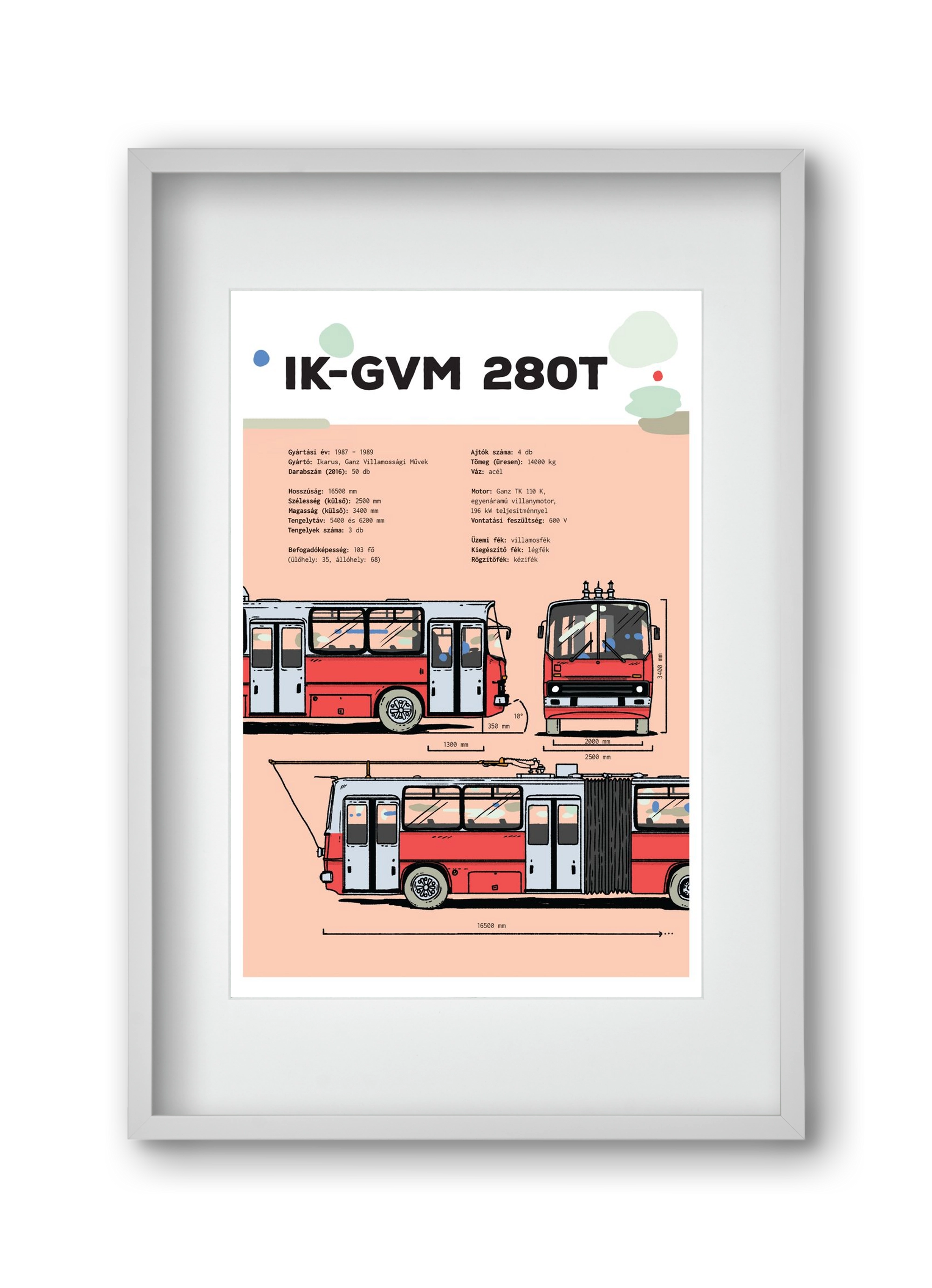 Troli (IK-GVM 280T) jellegrajz, 30x45 cm (20x30 cm), Fehér keret, paszpartuval