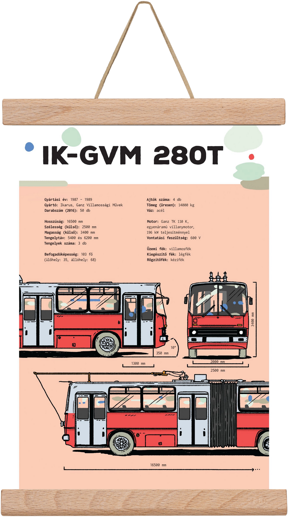 Troli (IK-GVM 280T) jellegrajz, 20x30 cm (20x30 cm), Tölgy akasztó