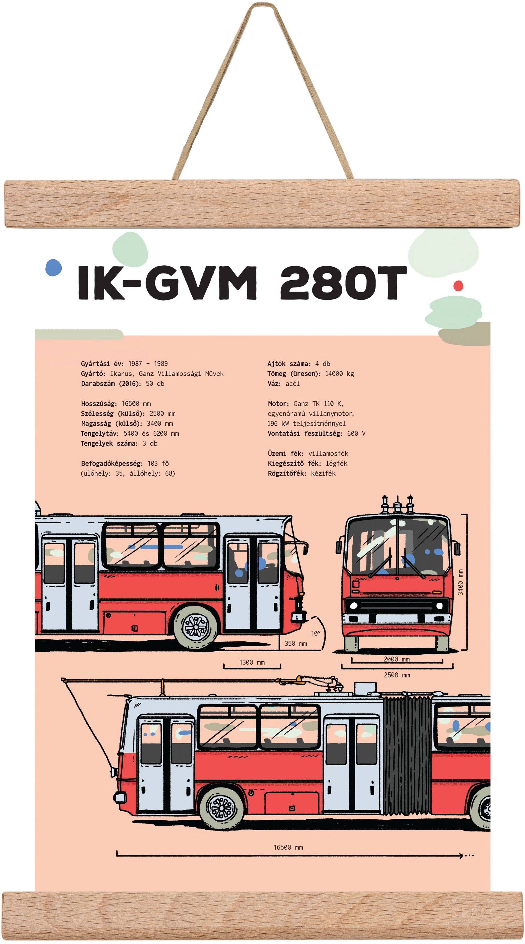 Troli (IK-GVM 280T) jellegrajz, 20x30 cm (20x30 cm), Tölgy akasztó