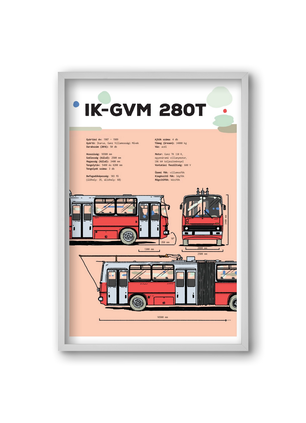 Troli (IK-GVM 280T) jellegrajz, 20x30 cm (20x30 cm), Fehér keret