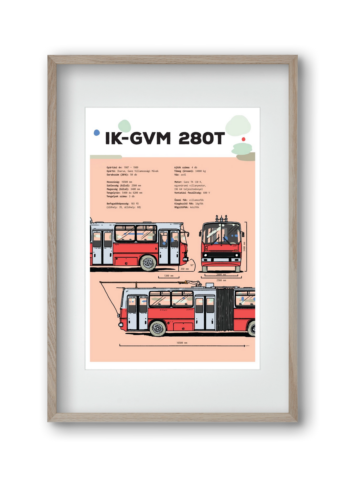 Troli (IK-GVM 280T) jellegrajz, 30x45 cm (20x30 cm), Tölgy keret, paszpartuval