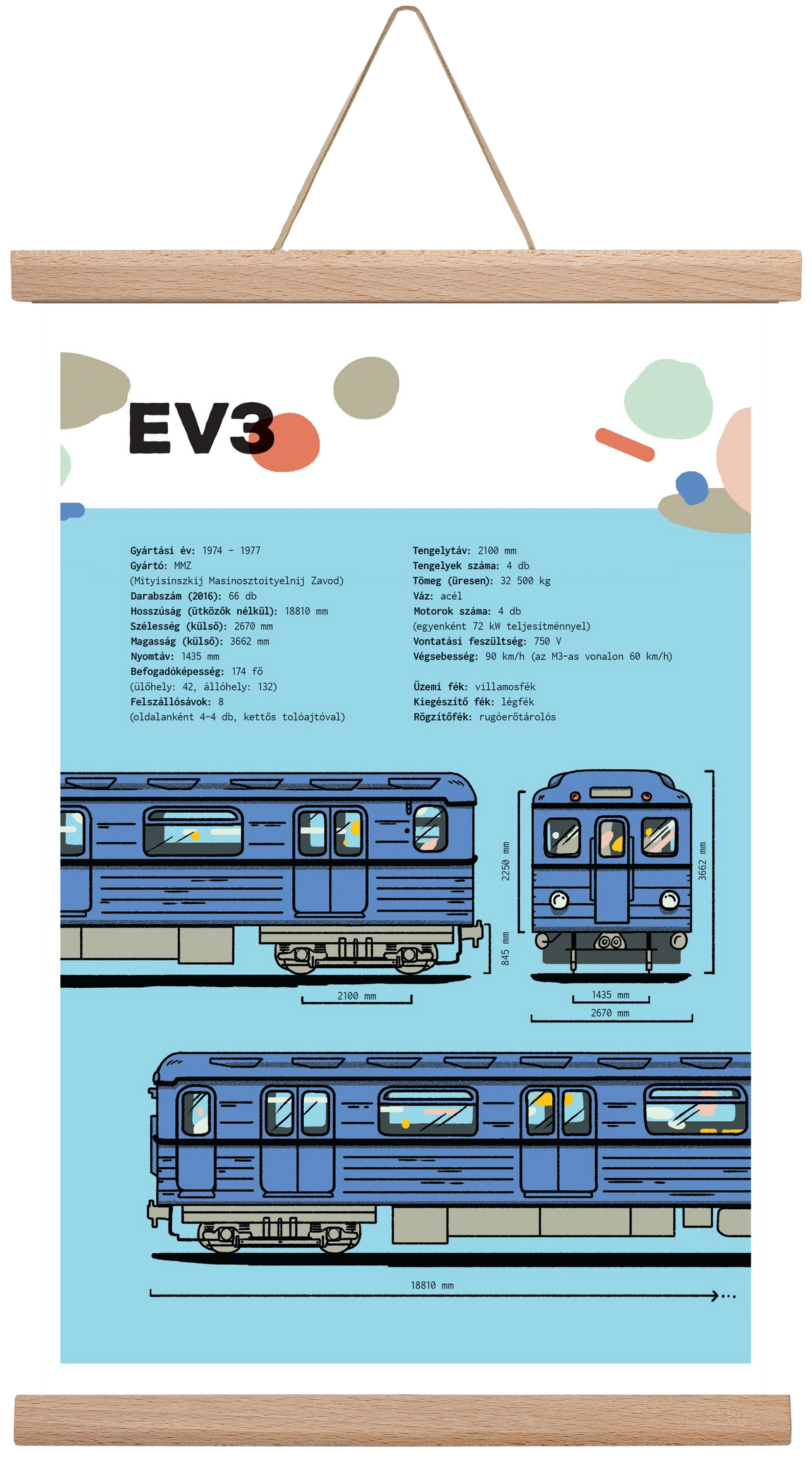 EV3 metro jellegrajz, 30x45 cm (30x45 cm), Tölgy akasztó