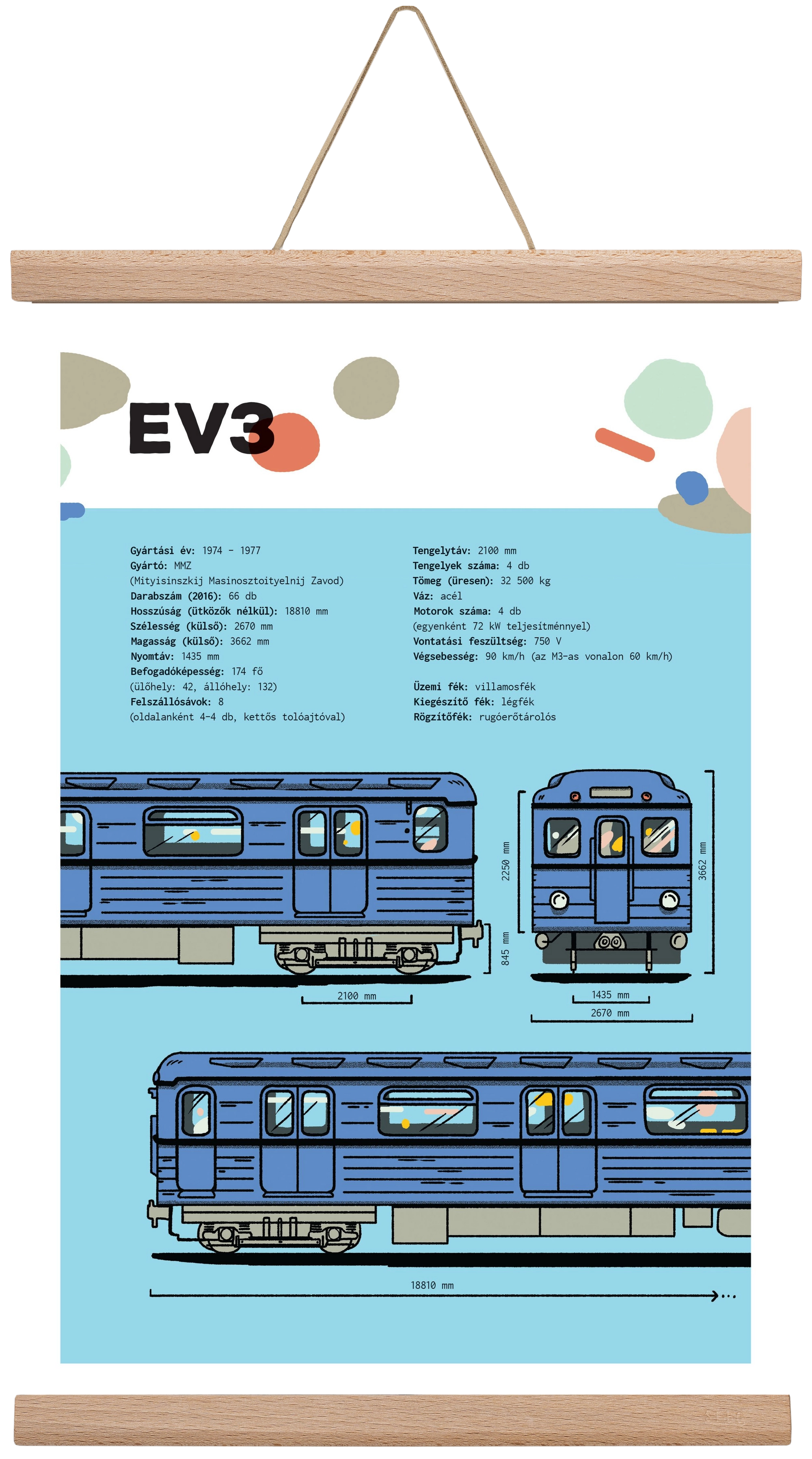 EV3 metro jellegrajz, 30x45 cm (30x45 cm), Tölgy akasztó