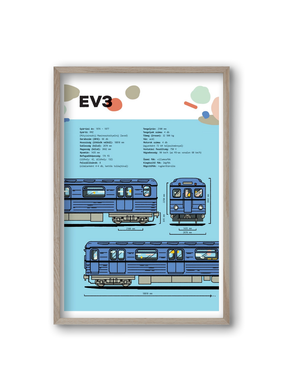 EV3 metro jellegrajz, 20x30 cm (20x30 cm), Tölgy keret