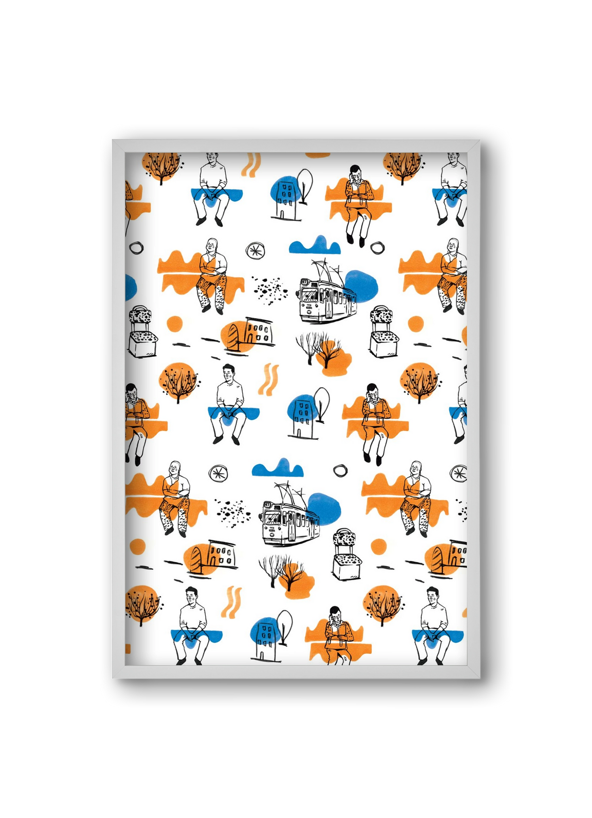 Utasok és villamosok, 20x30 cm (20x30 cm), Fehér keret
