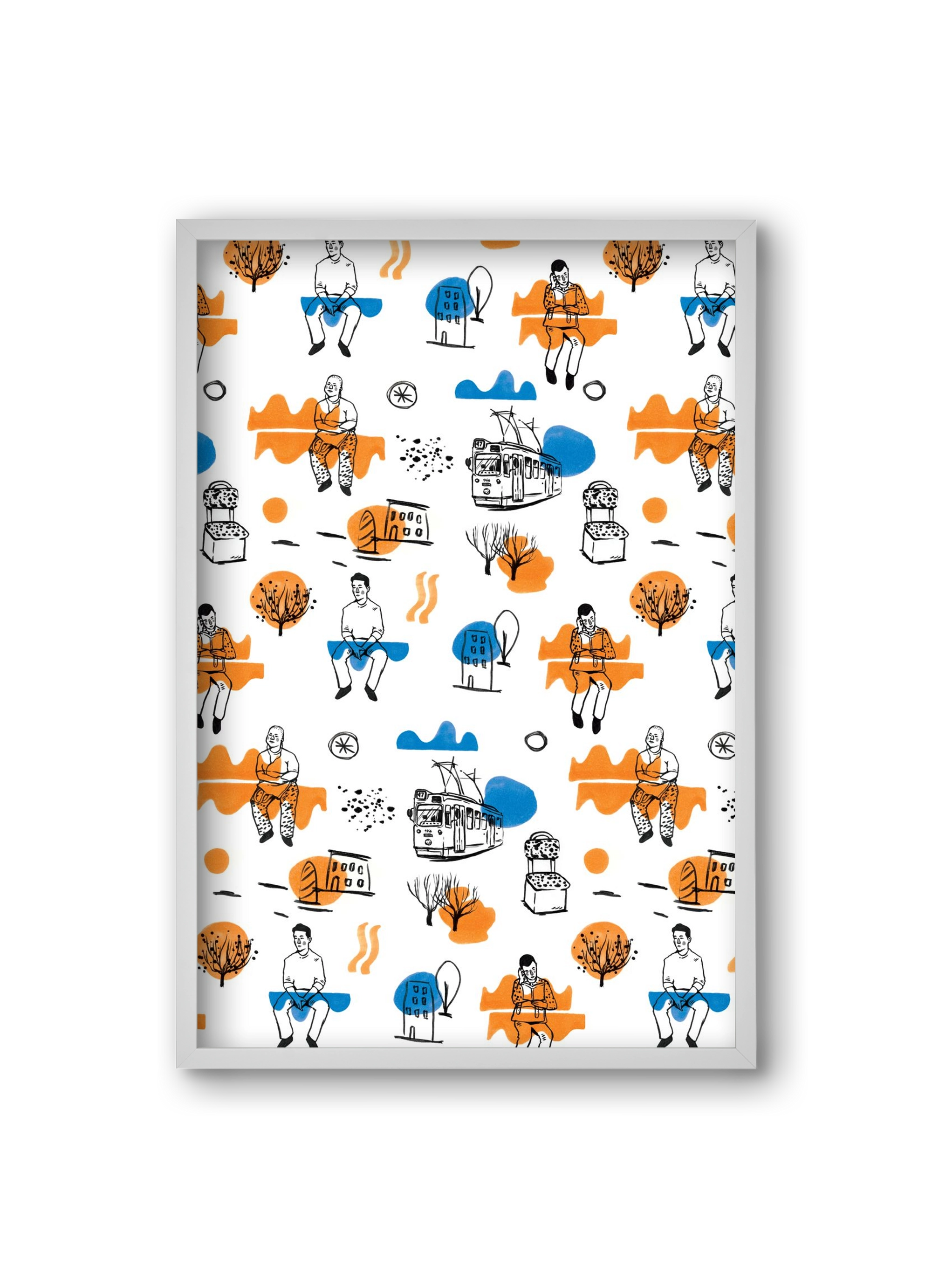 Utasok és villamosok, 20x30 cm (20x30 cm), Fehér keret