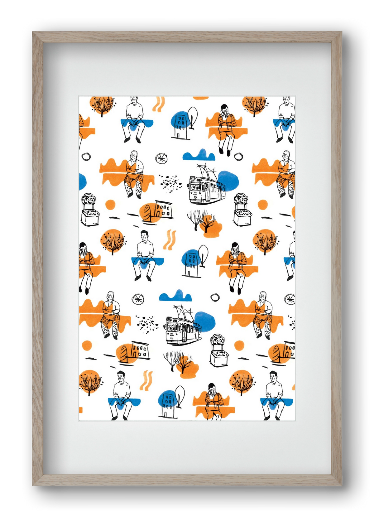 Utasok és villamosok, 40x60 cm (30x45 cm), Tölgy keret, paszpartuval