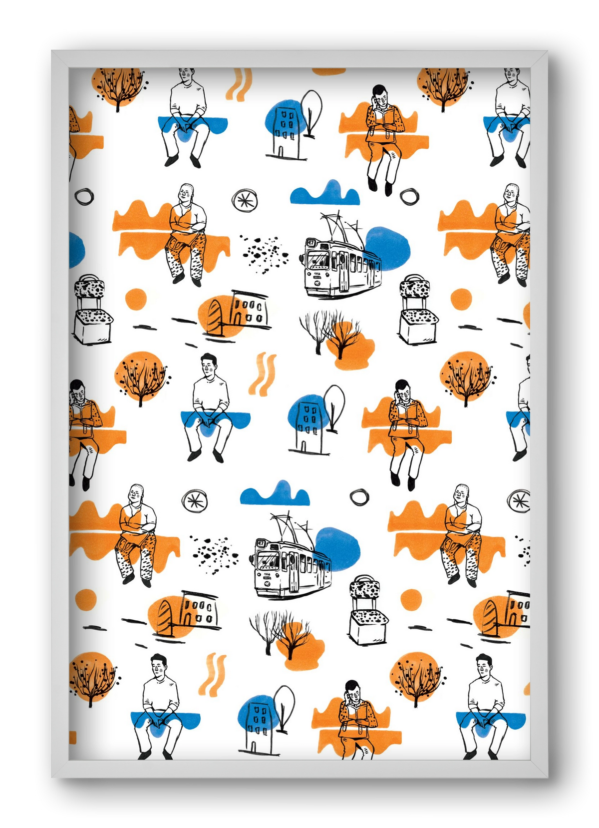 Utasok és villamosok, 40x60 cm (40x60 cm), Fehér keret