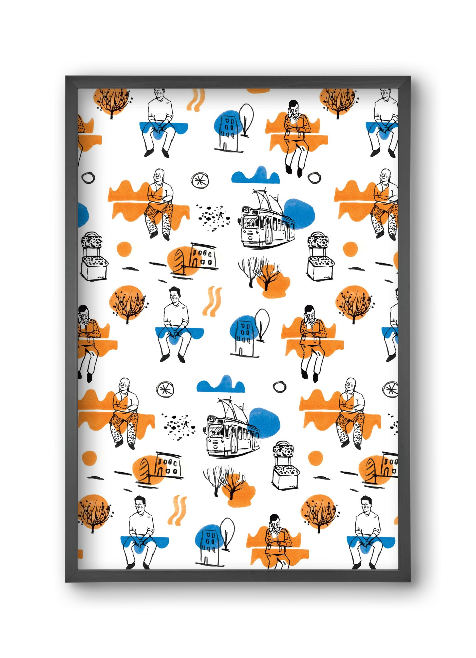 Utasok és villamosok, 30x45 cm (30x45 cm), Fekete keret