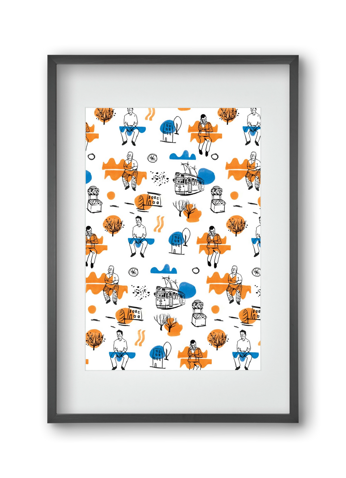 Utasok és villamosok, 30x45 cm (20x30 cm), Fekete keret, paszpartuval