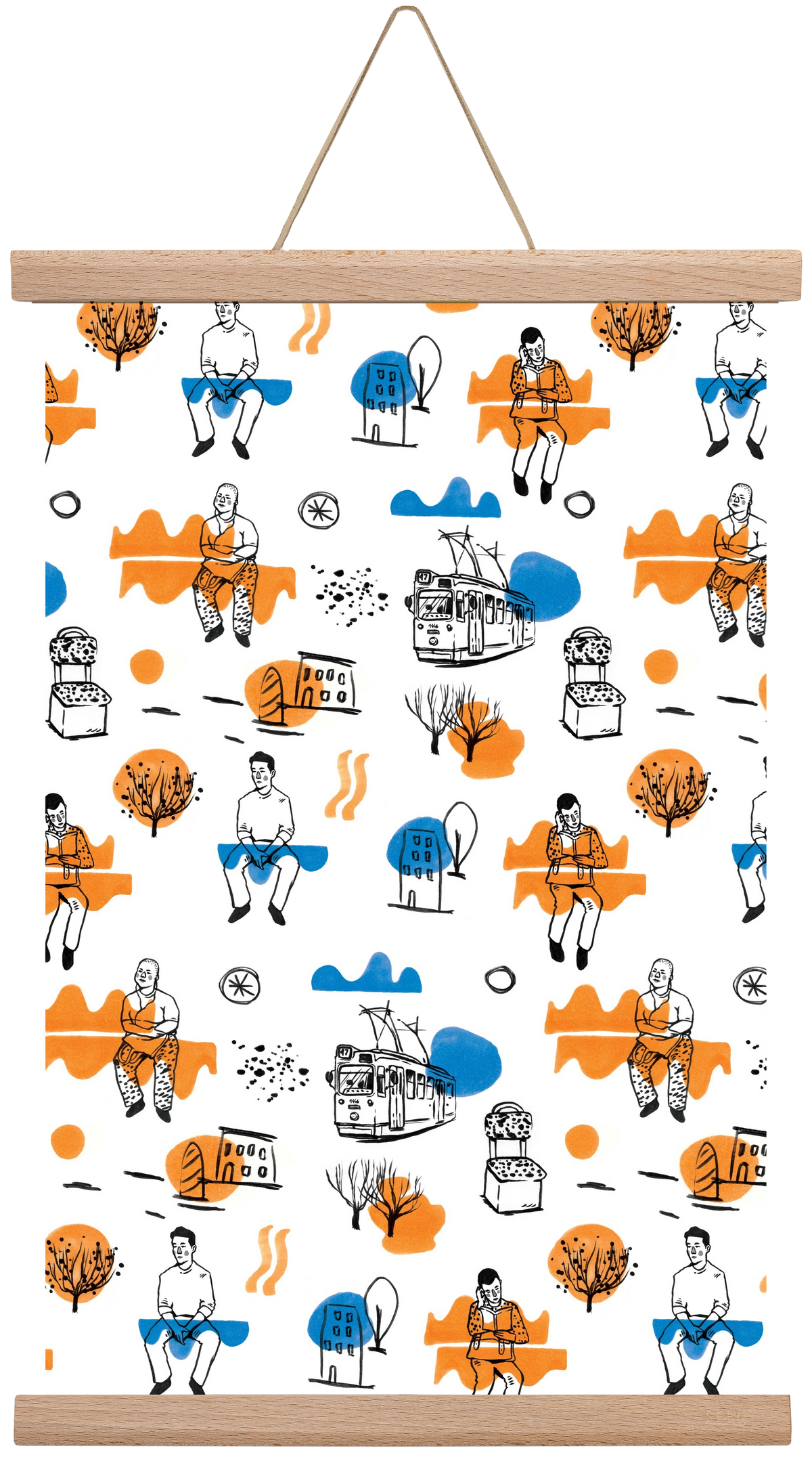 Utasok és villamosok, 30x45 cm (30x45 cm), Tölgy akasztó