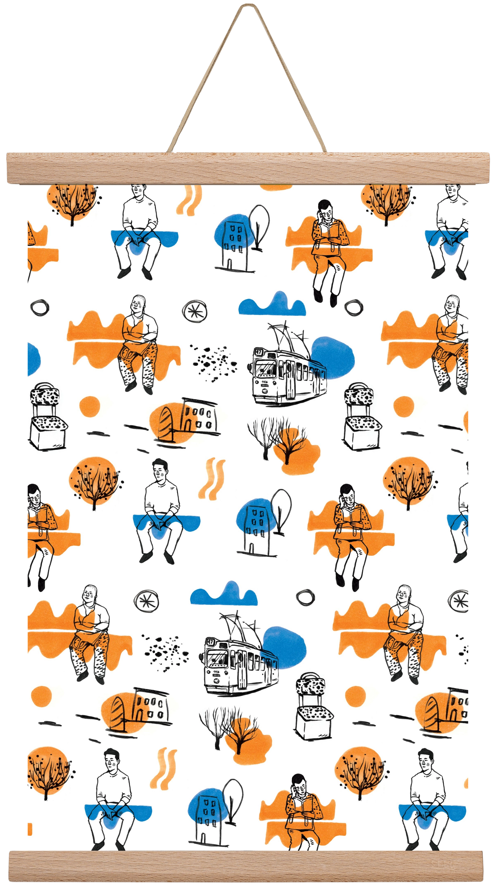 Utasok és villamosok, 30x45 cm (30x45 cm), Tölgy akasztó