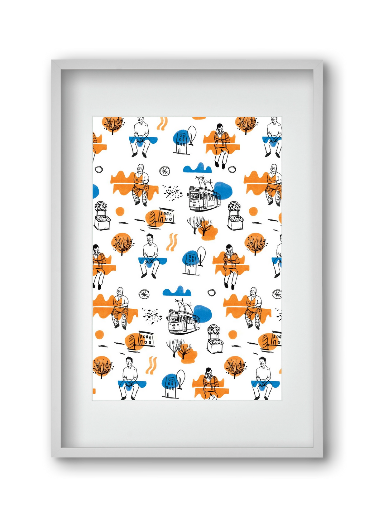 Utasok és villamosok, 30x45 cm (20x30 cm), Fehér keret, paszpartuval