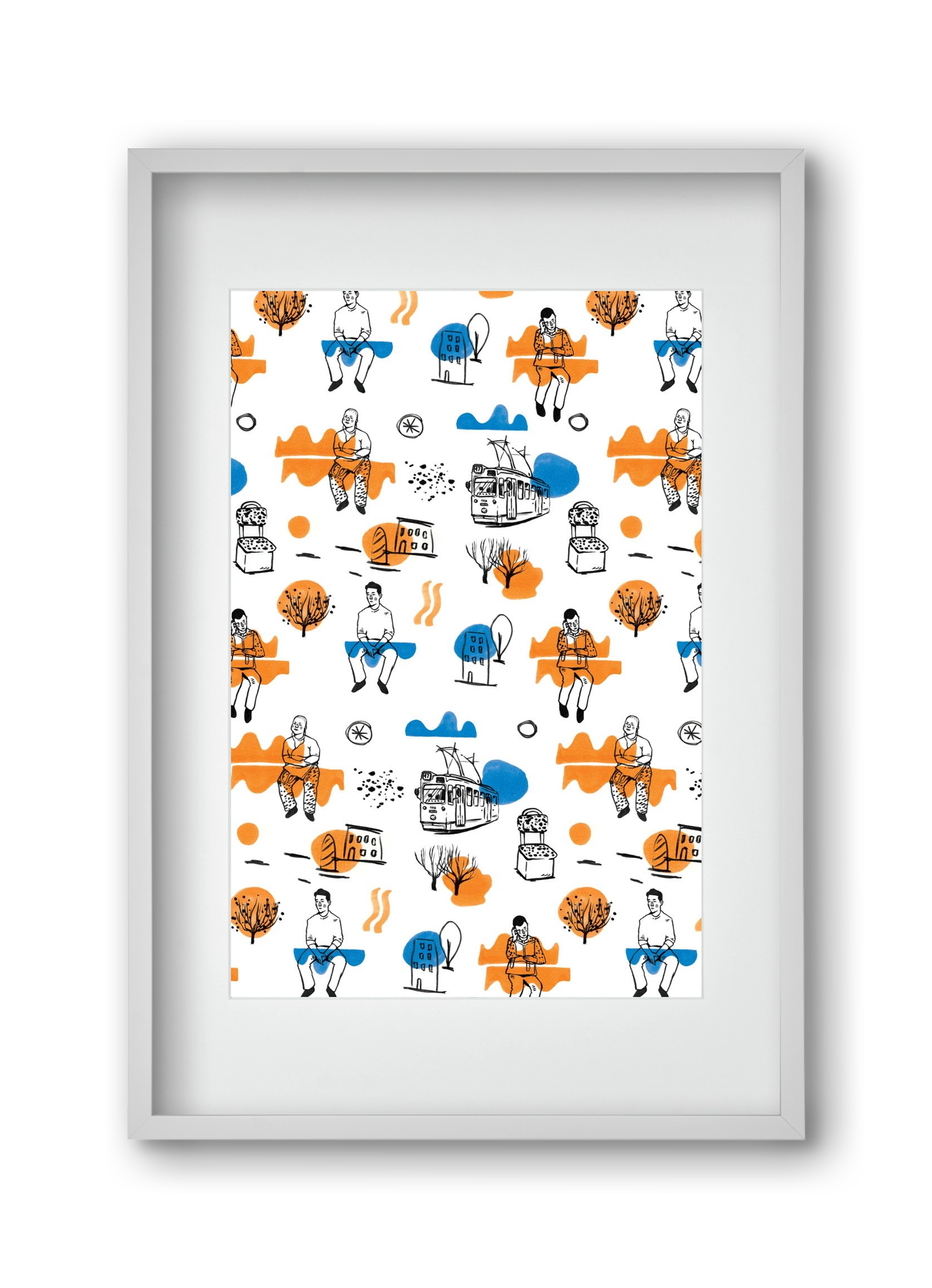 Utasok és villamosok, 30x45 cm (20x30 cm), Fehér keret, paszpartuval