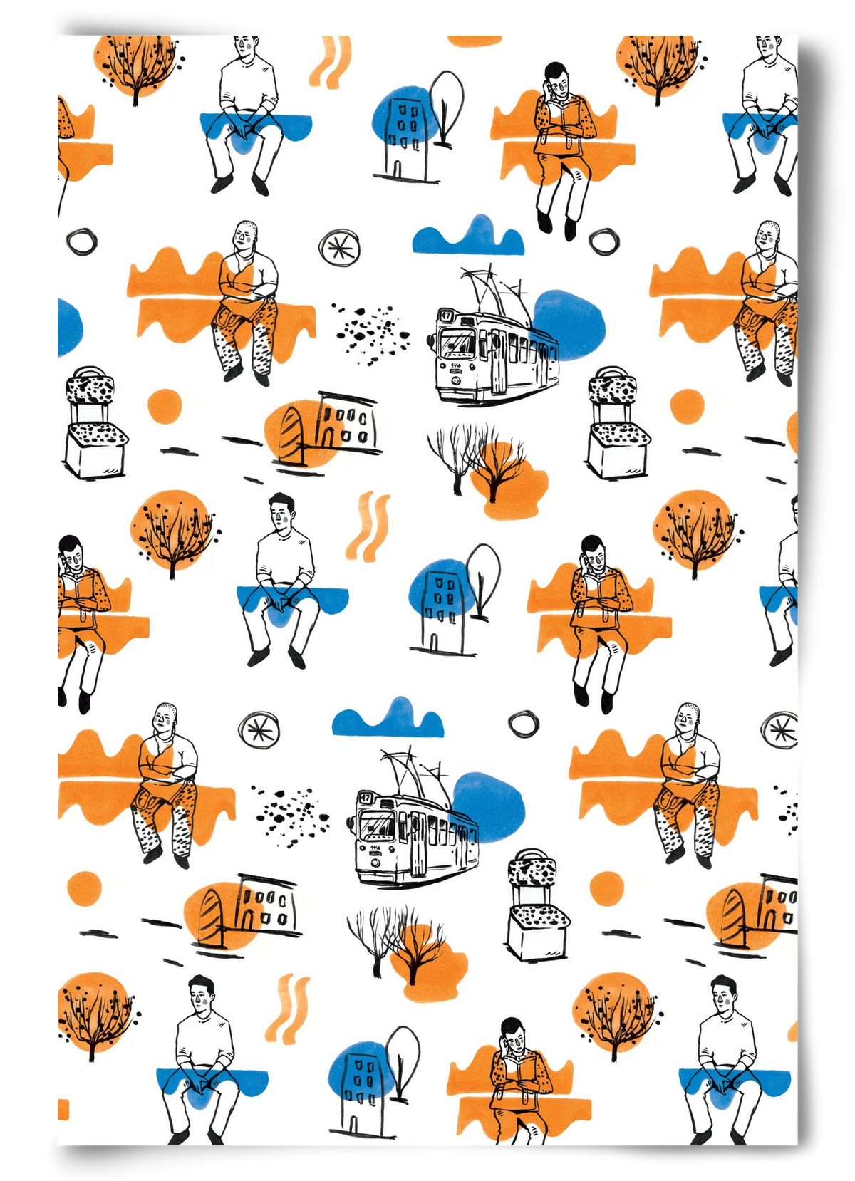 Utasok és villamosok, 60x90 cm, Keret nélkül