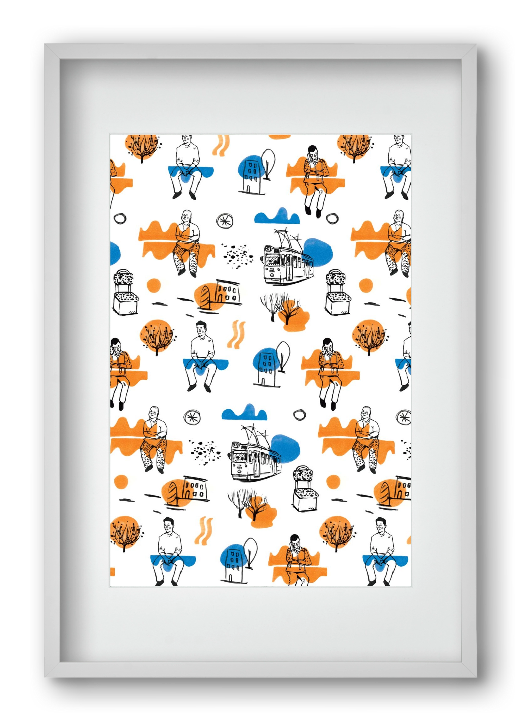 Utasok és villamosok, 40x60 cm (30x45 cm), Fehér keret, paszpartuval
