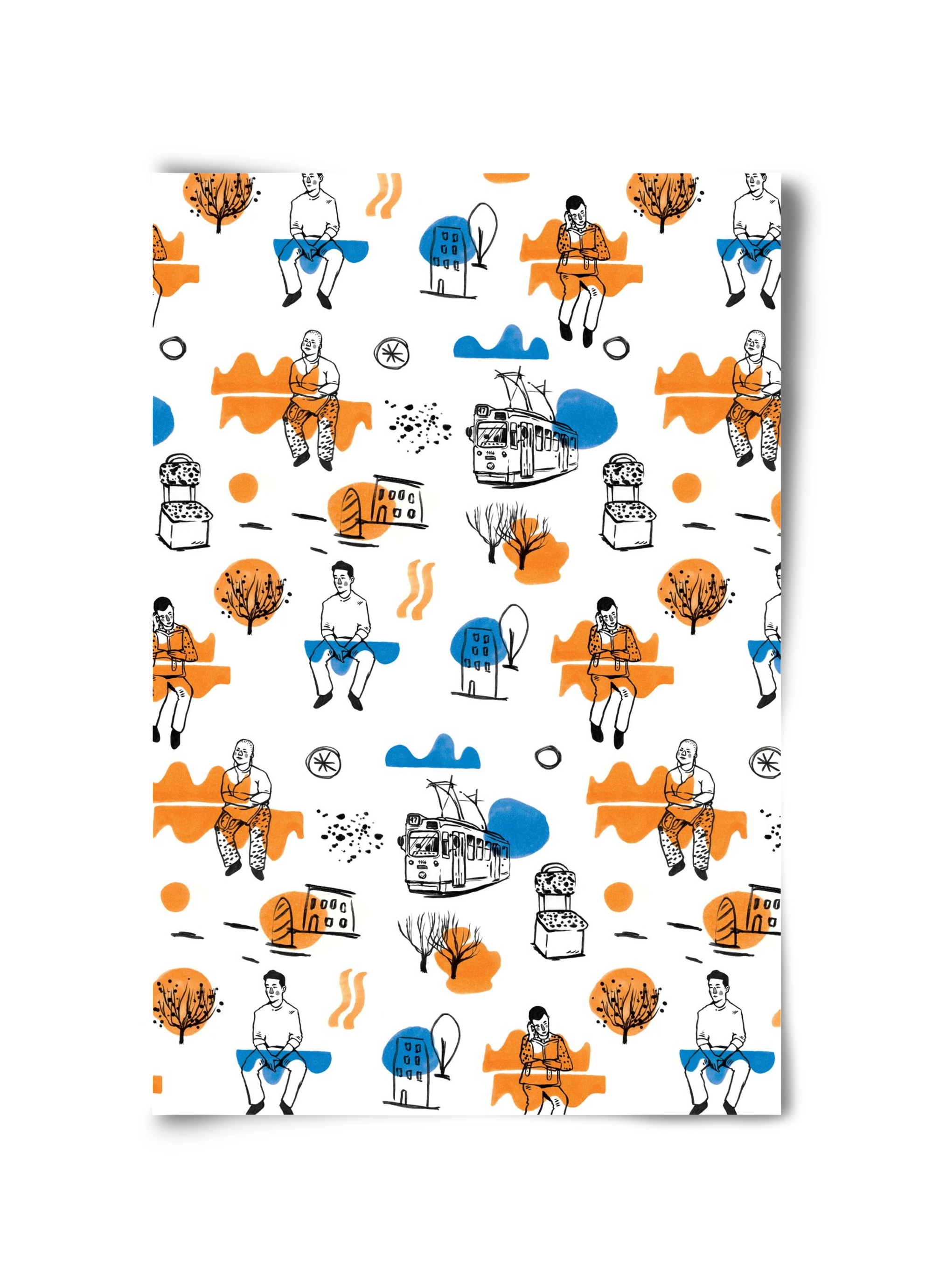 Utasok és villamosok, 30x45 cm, Keret nélkül