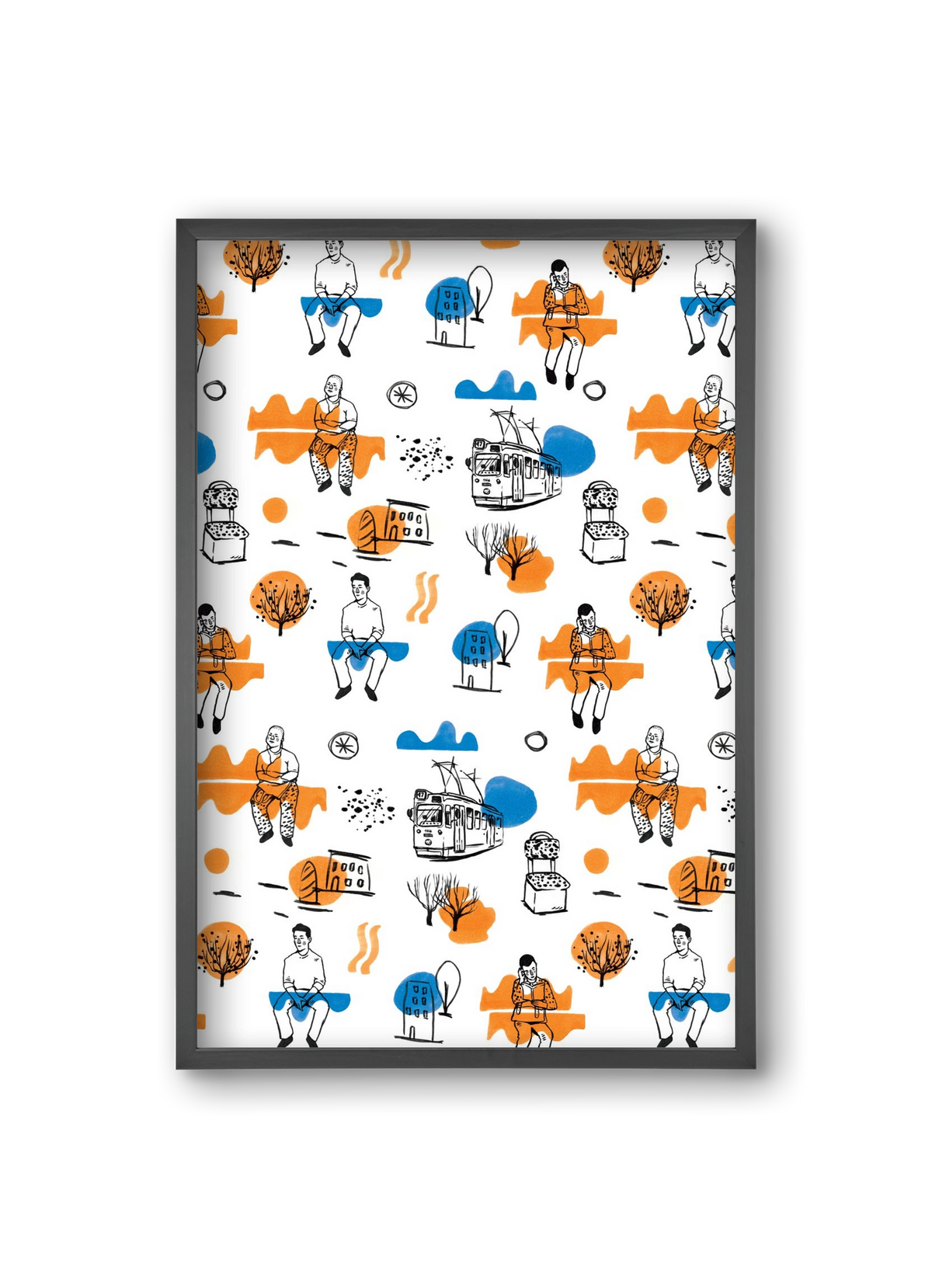 Utasok és villamosok, 20x30 cm (20x30 cm), Fekete keret