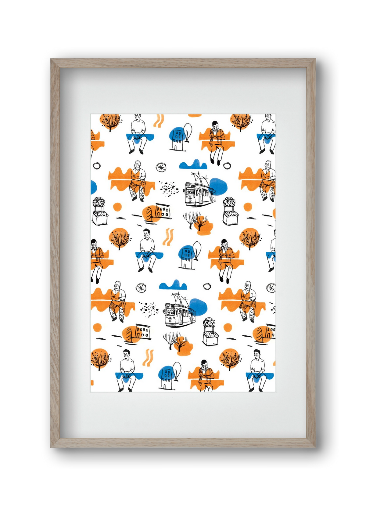 Utasok és villamosok, 30x45 cm (20x30 cm), Tölgy keret, paszpartuval